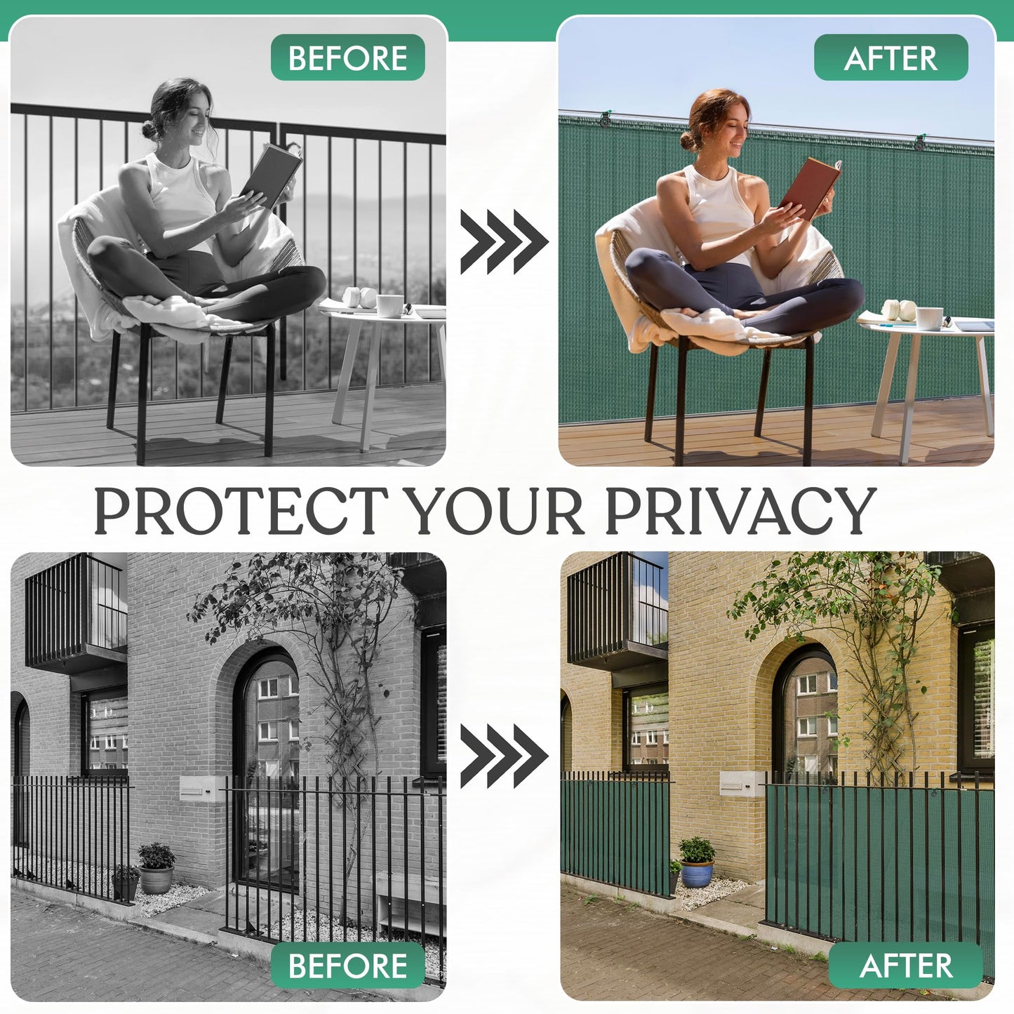 FB FunkyBuys Garden Screening 1x10m for Outdoor Protection - Privacy Screen & Summer-friendly Privacy Netting for Balcony & Patio - Tear Resistant Windbreak Fence Screening GREEN, 90gsm