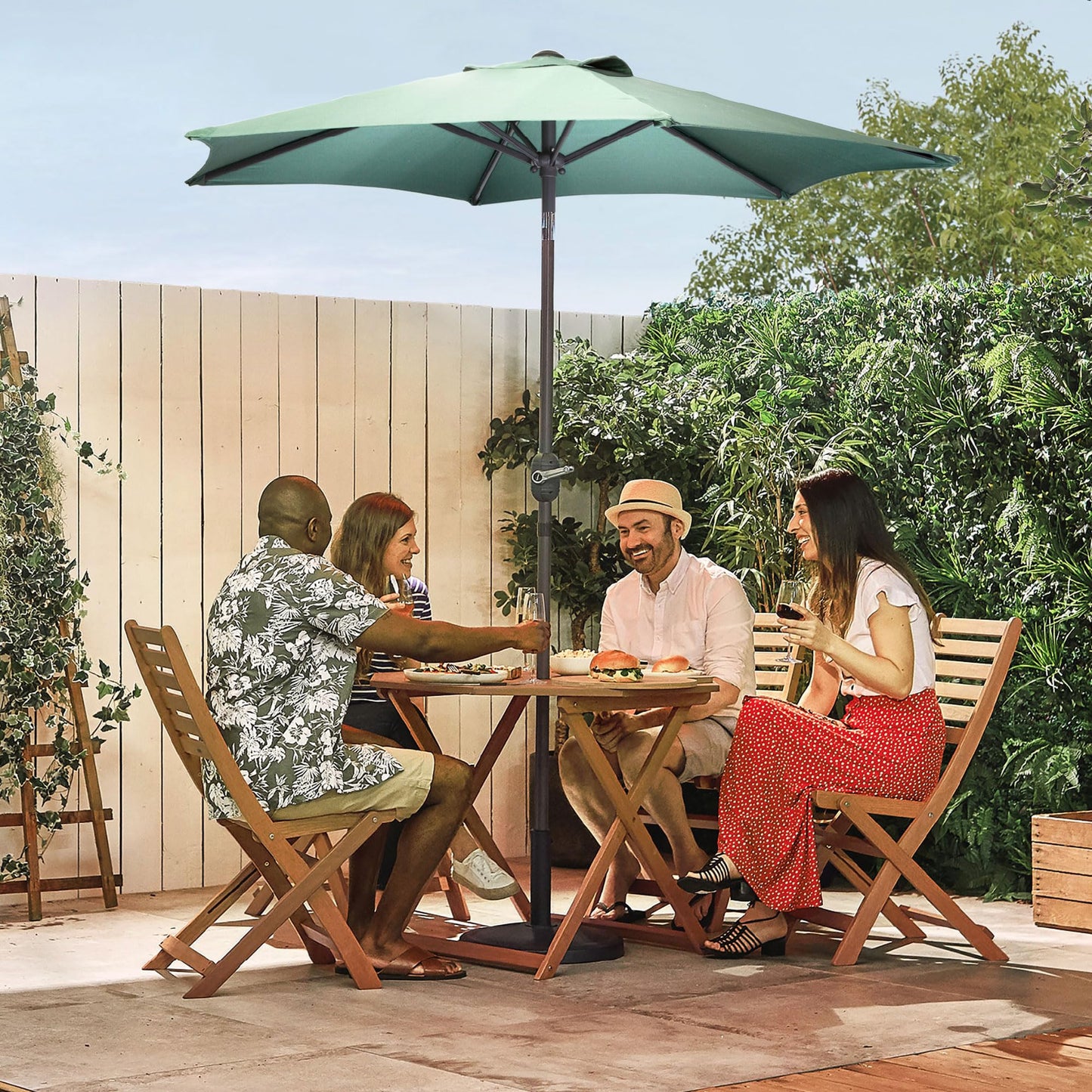 VonHaus Parasol 2M – Parasol Umbrella for Outdoor, Garden, Patio – Sun Shade Canopy with Hand Crank, Tilt Function, UV30- Protection, Air Vent, Powder Coated Steel Frame - Dark Green