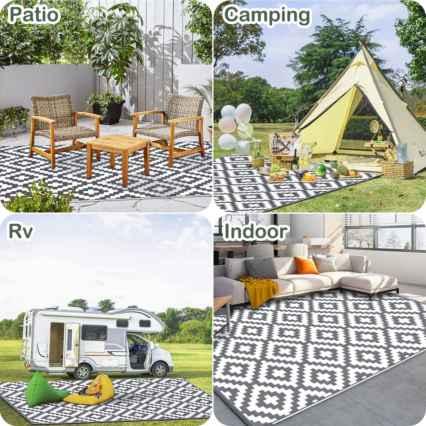 MOKANI Outdoor Rug for Patios Waterproof, Anti-slip Plastic Straw Garden Mat Carpet UV Resistant Indoor Area Rugs for Camping, Deck, Beach, Picnic, Backyard (120x180cm)