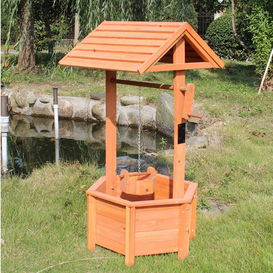 Gr8 Garden Decorative Wooden Wishing Well Bucket Planter Pot Plants Flowers Patio Gift Outdoor Decor Ornament Decoration