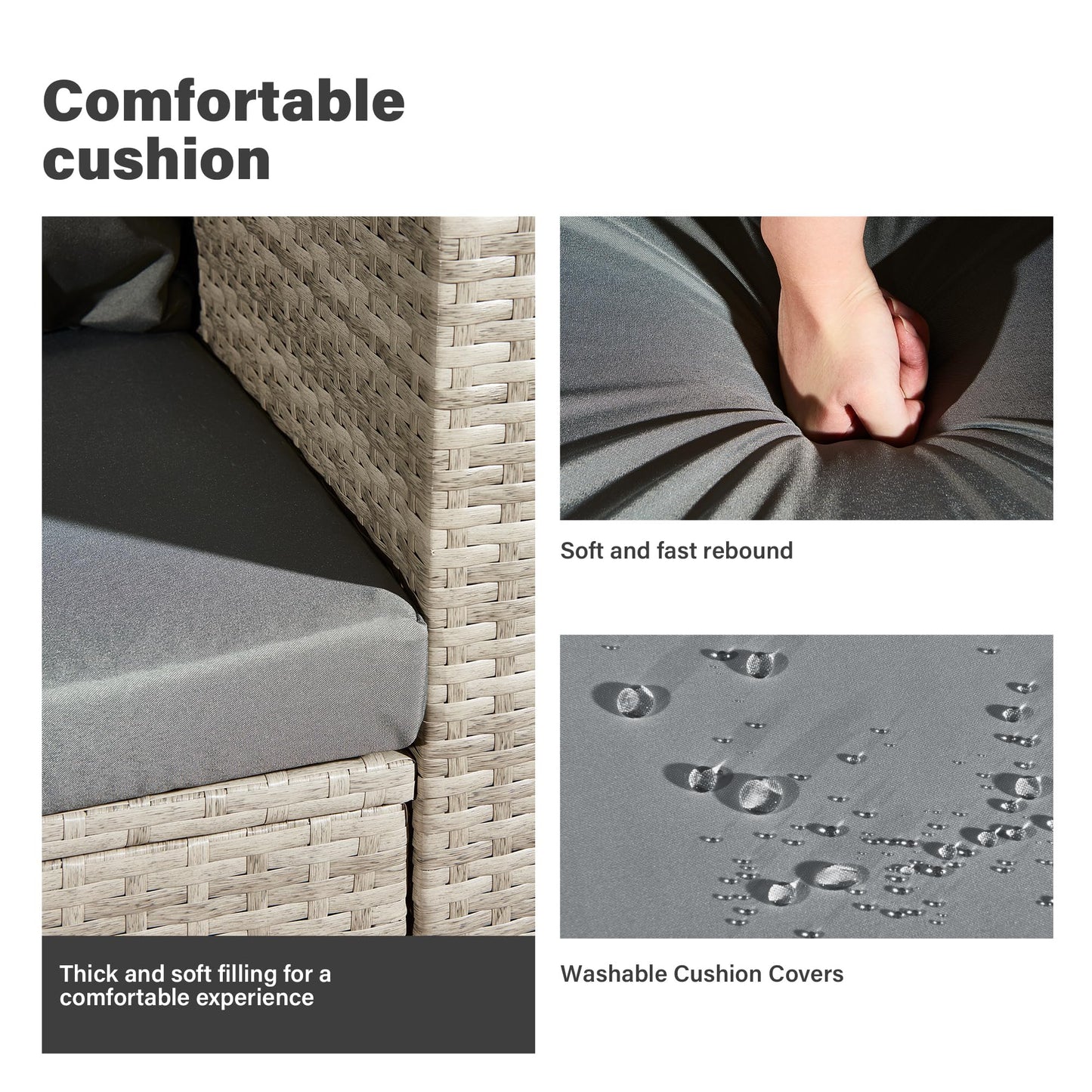 Aweather 8 Seater Rattan Corner Sofa Set Rattan Garden Furniture Set with Modern Glass Coffee Table and Washable Cushions (Gray)