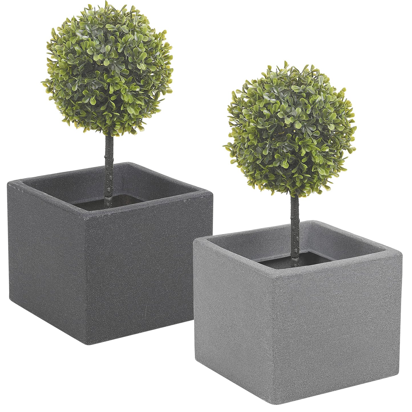 URBNLIVING Stone Effect Flower Planter 20cm Cube Plant Pot Indoor Outdoor (Charcoal)