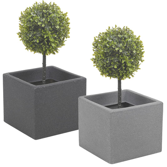 URBNLIVING Stone Effect Flower Planter 20cm Cube Plant Pot Indoor Outdoor (Charcoal)