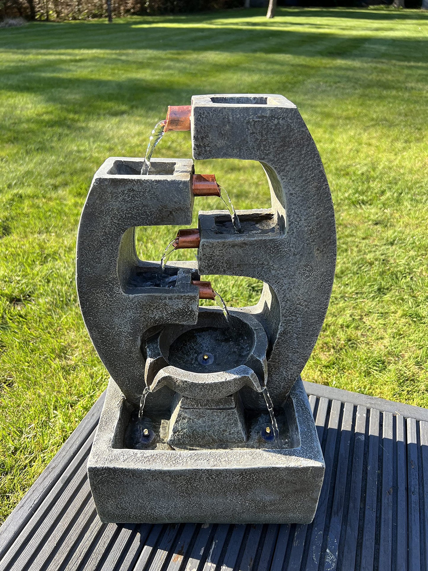 allpondsolutions Outdoor Self Contained 5 Tier Water Feature with LED Lights - Solar Powered 27.5x18x48cm