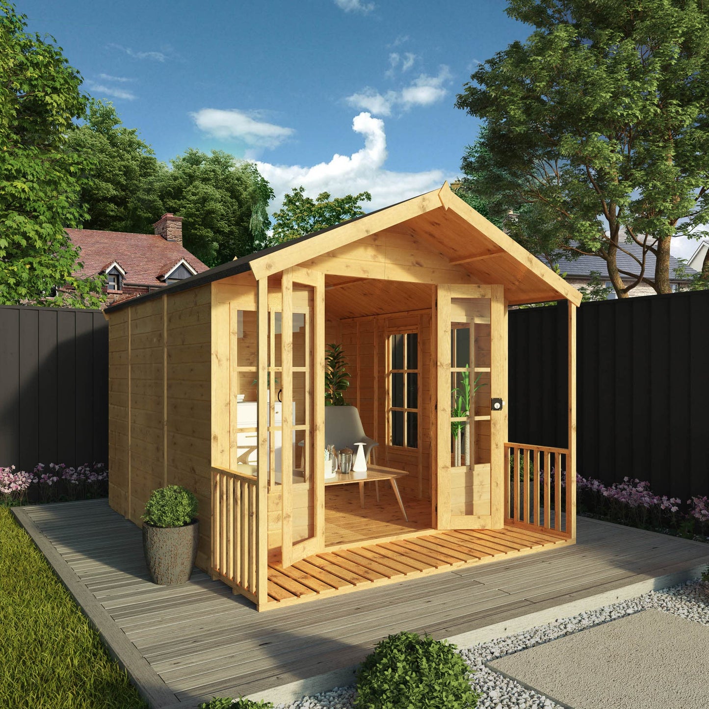 WALTONS | 10 x 8 Wessex Wooden Summerhouse | Apex Roof | Shiplap Tongue and Groove | Garden Room Sun House | 10 Year Anti Rot Guarantee | 10 x 8 10ft 8ft
