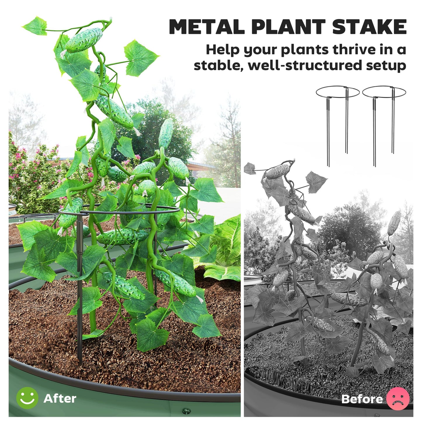 Outsunny Set of 2 Raised Beds for Garden, Outdoor Galvanised Planter Box with Plant Support Stakes, Rubber Strap Edging and Bottomless for Flower, Vegetable, 181 x 93 x 30 cm, Green