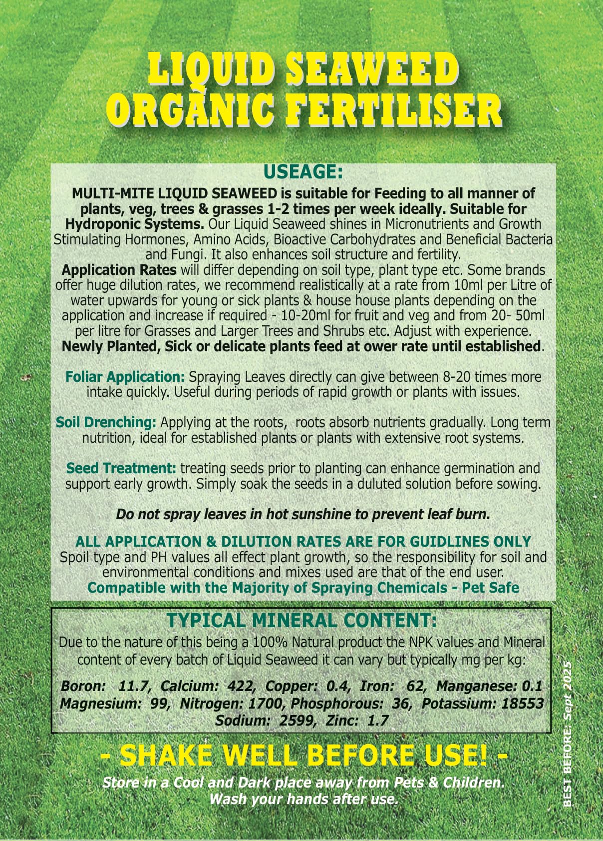 Multi-Mite 10 Ltr Liquid Seaweed – 100% Natural & Organic Concentrate Cold Pressed Plant Feed & Soil Fertiliser, Trees Lawn Veg & House Plants Root or Foliar Feeding