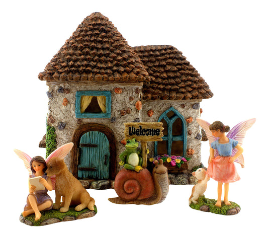 PRETMANNS Fairy Garden Fairy Houses - Garden Fairies Ornaments Outdoor, Fairies for Fairy Garden - Garden Fairy House Kit - Fairies House has an opening door - 15cm H