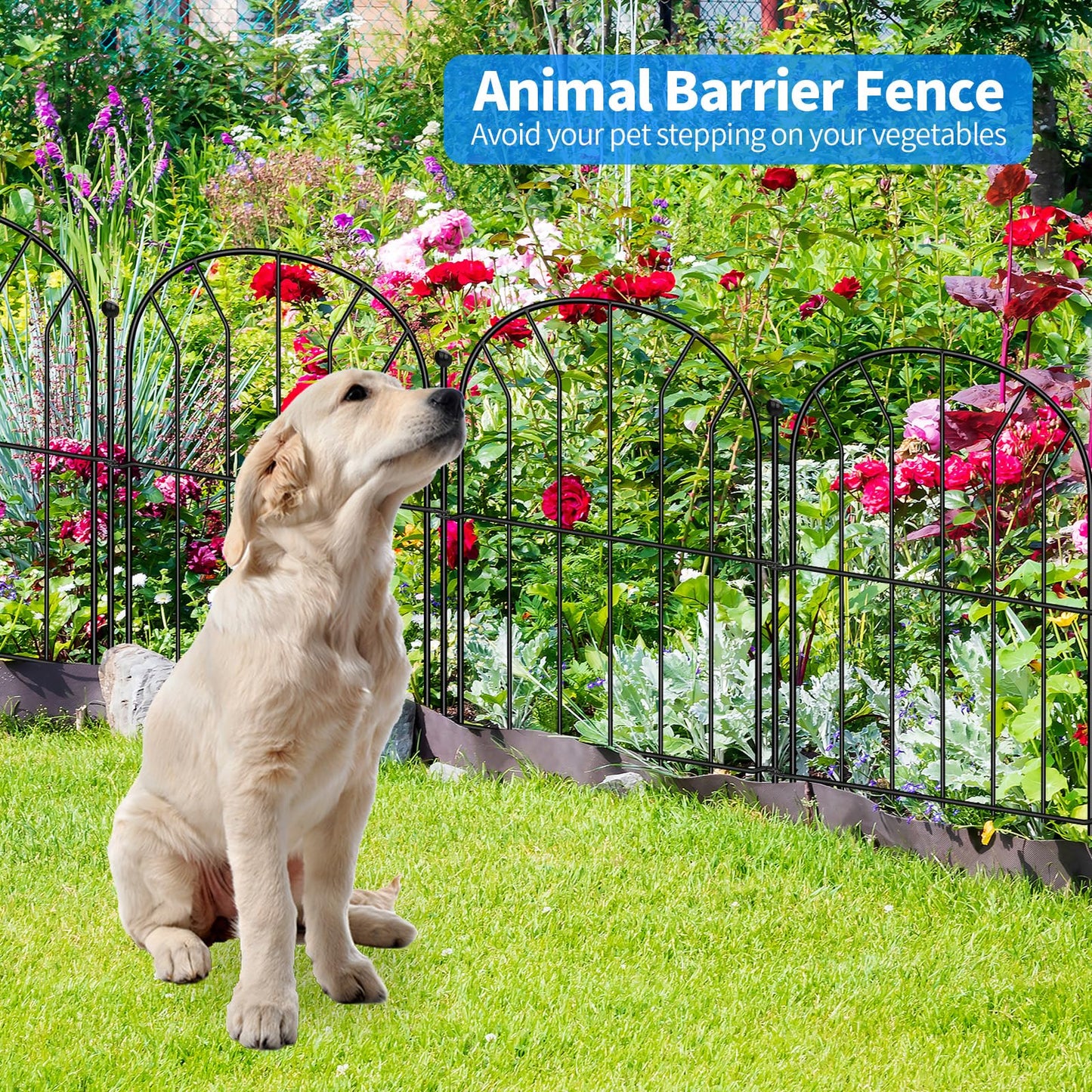 zycBernoi New Garden Fence Animal Barrier, 310 CM (L) x 44 CM (H) Arched Rustproof Metal Fence No Dig Border Fence, Ground Stake Animal Barrier Fence for Rabbit Dog, Outdoor Decor for Yard & Patio