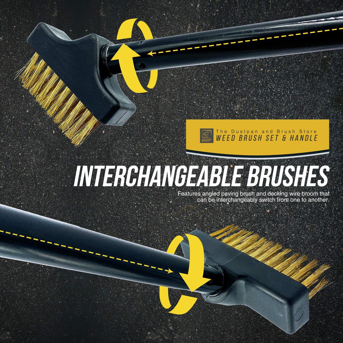 Patio Weed Remover Tool, Twin Pack Long Handle Weed Brush Set with Angled Paving Brush and Wire Broom to Remove Weeds and Moss Build-Up from Patio, Block Paving and Driveway (Complete Weed Brush Set)