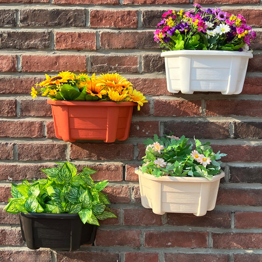 ORIMERC 25cm 4 Pack Wall Hanging Planters Plastic Retro Style Railing Hanging Planters Plants Flowers Plastic Pots Baskets for Balcony Fence Garden Outdoor Indoor-4 Colors