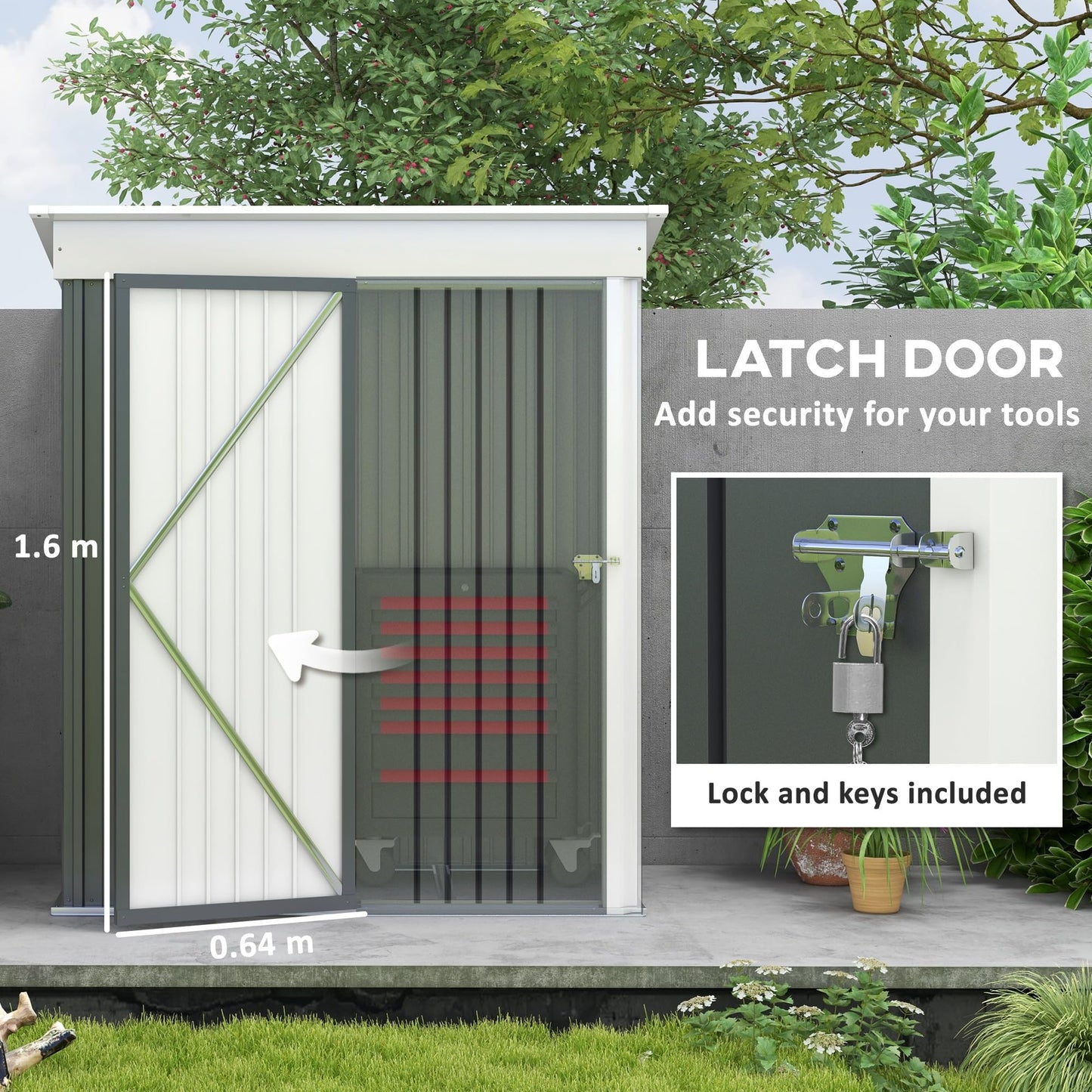 Outsunny 5x3ft Garden Shed, Steel Small Shed, Outdoor Lean-to Shed with Adjustable Shelf, Lock and Gloves for Patio, Garden, Dark Grey with Foundation Kit