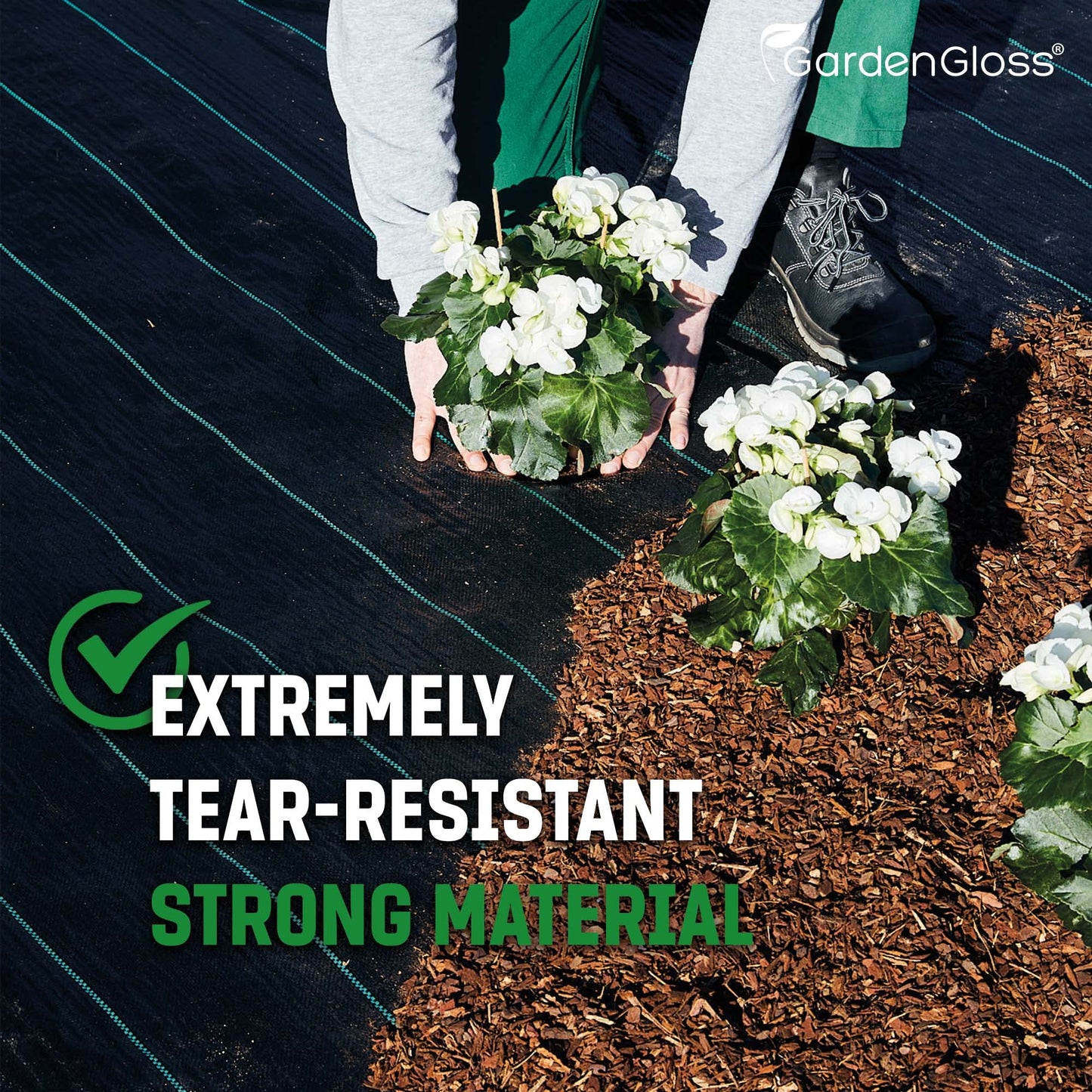 GardenGloss 50m2 Weed Control Membrane (100gsm) - Water Permeable and Tearproof Weed Barrier Fabric - Weed Control Fabric with High UV-Stabilisation (50m x 1m, 1 roll)