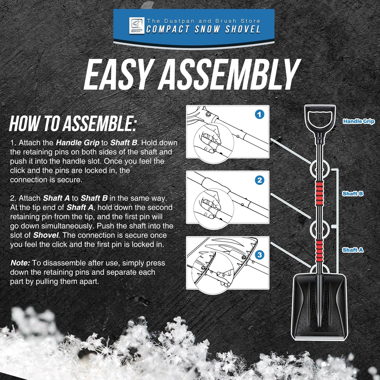 Travel Snow Shovel Heavy Duty with Detachable Multi Section Handle, Collapsible Snow Removal Tool for Car, Travel, Outdoor Camping, Garden etcs