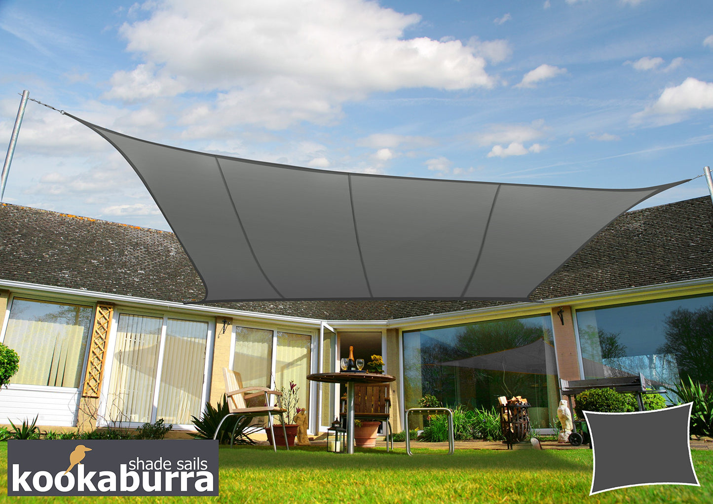 Kookaburra Waterproof Garden Sun Shade Sail Canopy in Charcoal 98% UV Block (4m x 3m Rectangle)