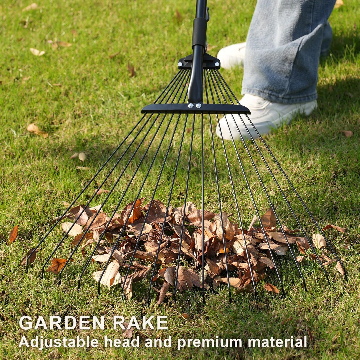 Mitclear Garden Rake with Telescopic Handle(71IN), 7-25IN Adjustable Leaf Rake for Gardening, Hand Rake with 25 Tines for Lawn, Yard, Artificial Grass