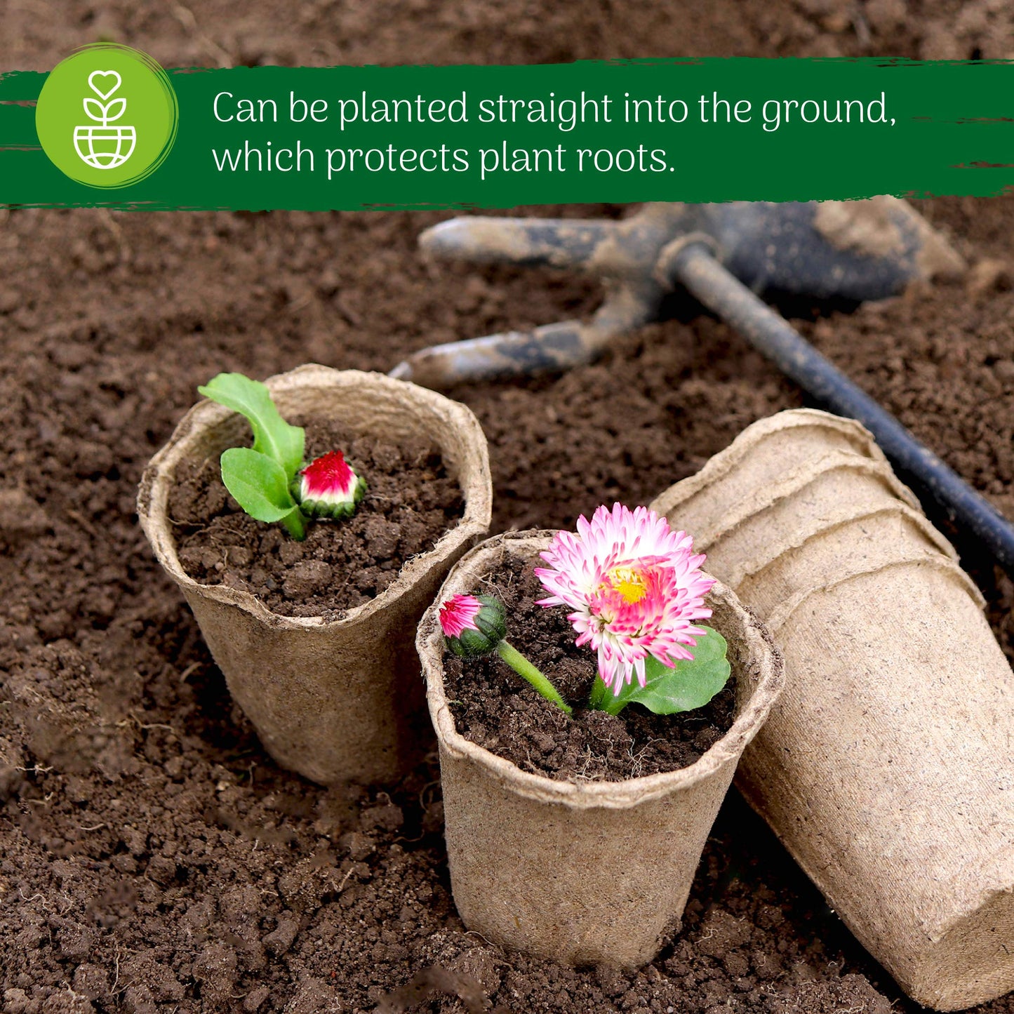 Green Thumbz Plant Pots - 100 Pack (8cm) Fibre Pots for Seedlings with Wooden Labels for Easy Transplanting - Large Plant Pots for Seedlings, Vegetables, Flowers and Herbs