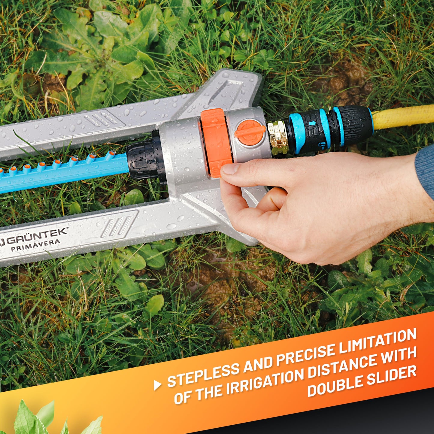 GRÜNTEK Metal Oscillation Lawn Sprinkler with Adjustable Irrigation Area, Turbo Motor, Covers up to 352 m²
