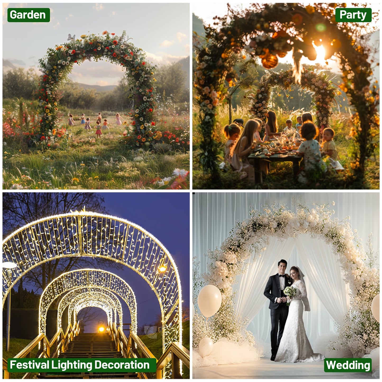Caroeas Metal Garden Arch with 20mm Thickened Galvanized Steel Tubes, Rust-Resistant rose arch, 150cm Wide x 240cm High, Ideal for Climbing Plants and Outdoor Decoration as Garden Archway or Trellis