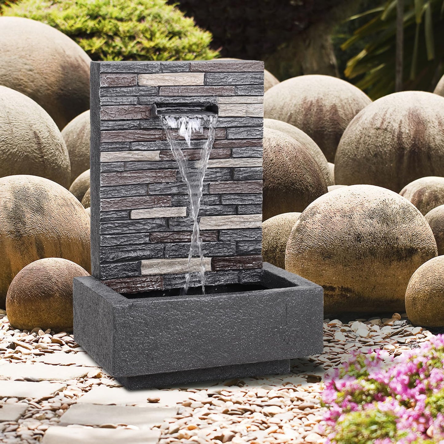 BTGGG 70CM Garden Water Feature Outdoor Long Strip Main Powered Water Fountain Indoor Slate Effect Modern Waterfall Ornament with Pump for Courtyard,living room,Hallway