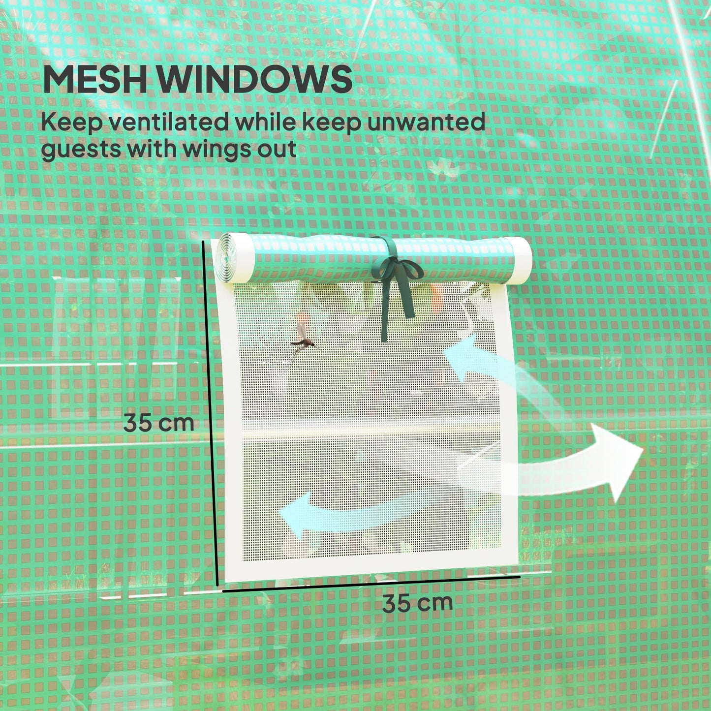 Outsunny 3 x 2(m) Walk-in Polytunnel Greenhouse with Upgraded Structure, 2 Hinged Doors, 6 Mesh Windows, Tunnel Warm House Tent with UV-resistant PE Cover, Green