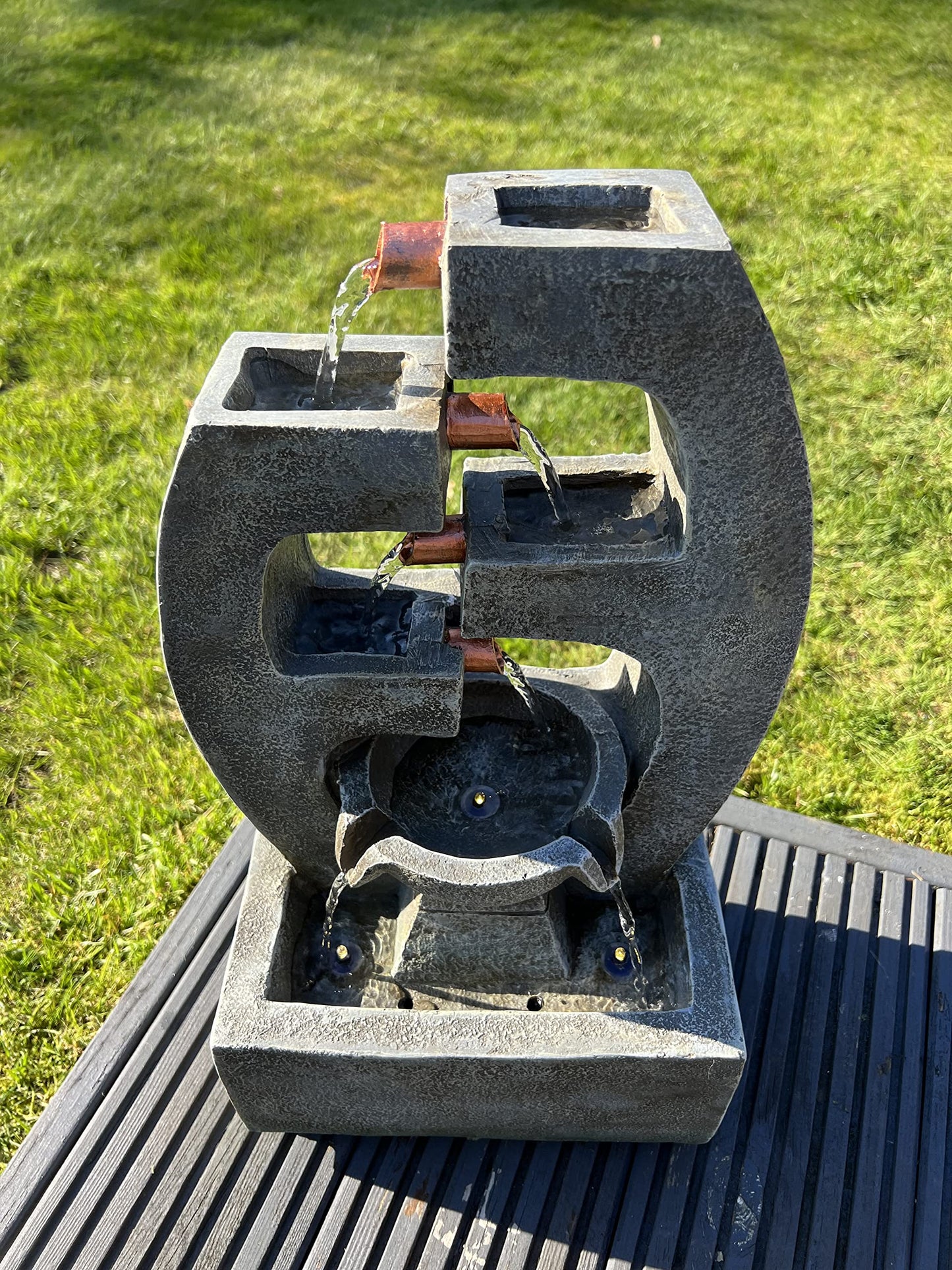 allpondsolutions Outdoor Self Contained 5 Tier Water Feature with LED Lights - Solar Powered 27.5x18x48cm