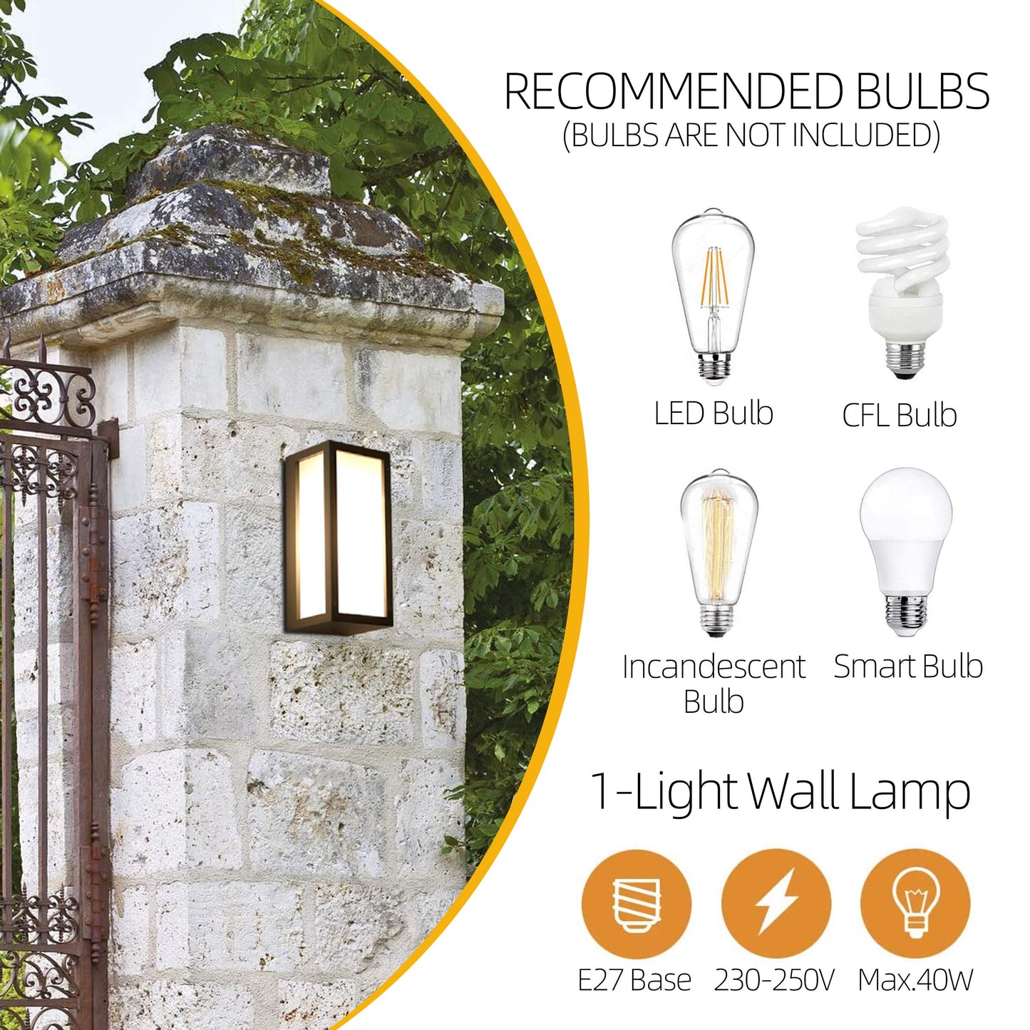 HLFVLITE Outside Wall Light, Max 40W E27 Aluminum Outdoor Wall Lamp Exterior Wall Sconce, IP54 Waterproof, Anthracite Grey