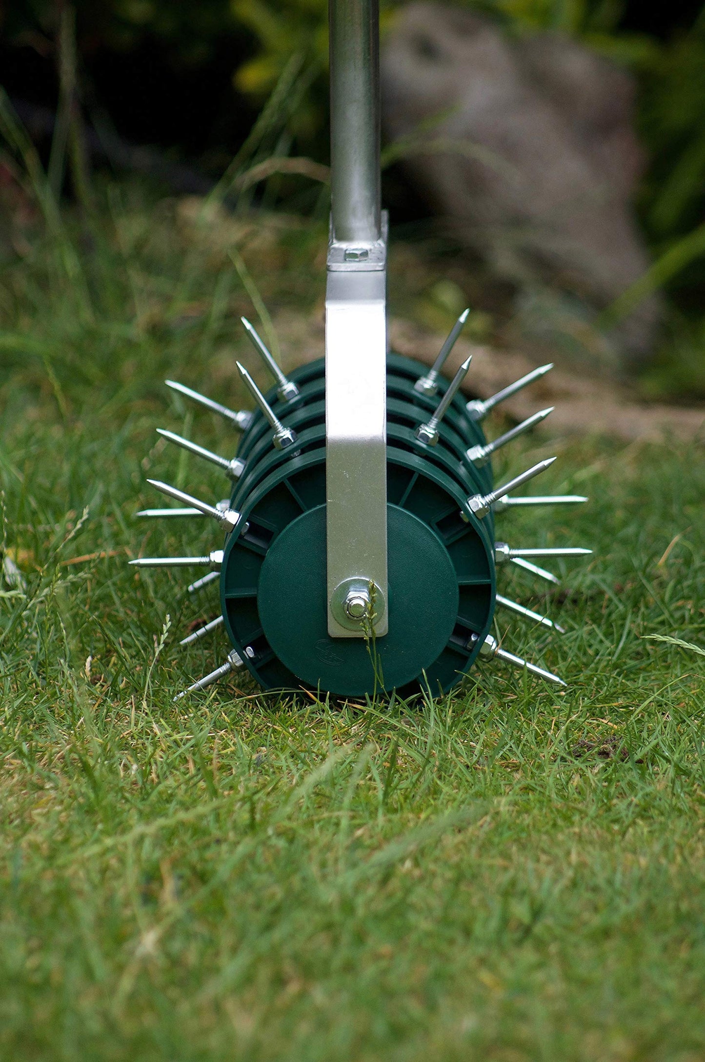 Greenkey Rolling Lawn Aerator, Manual 300mm Spiked Roller, Green, Mixed Materials, Compact Style