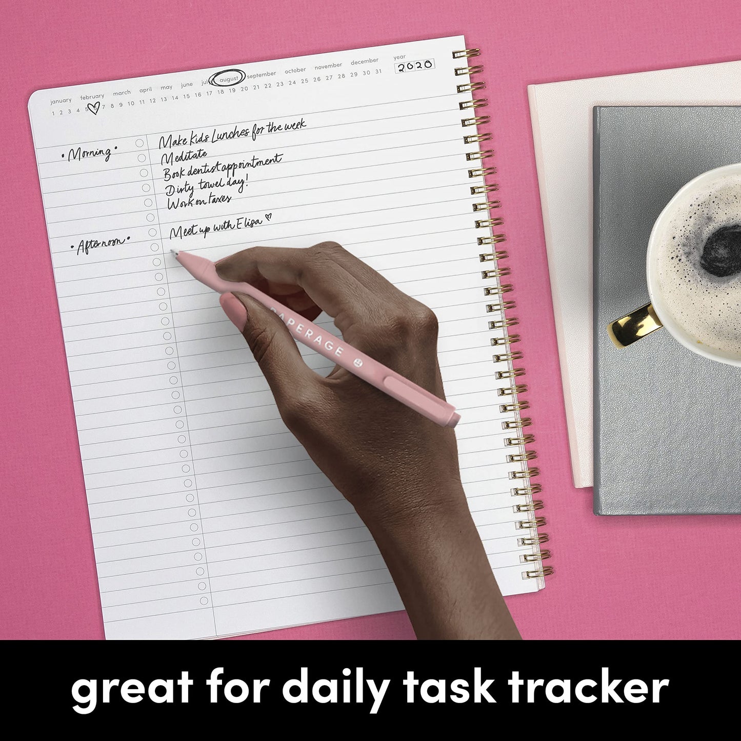 PAPERAGE Undated Daily Planner & To Do List Notepad (Black), 8.5 in x 11 in, Spiral Bound Planner Notebook for Work, School or Home, 104 Lined Pages With Date Tracker for Plans & Notes
