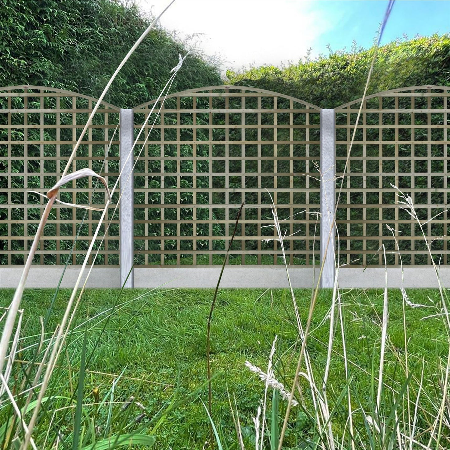 Premier Garden Standard Trellis Panels 120mm Squares Arched Design Width: 6ft (183cm) x Height @ Shoulder: 5ft (150cm) - 20cm Arch on top Fence Panel Topper Wave affect with Concave Trellis Panels
