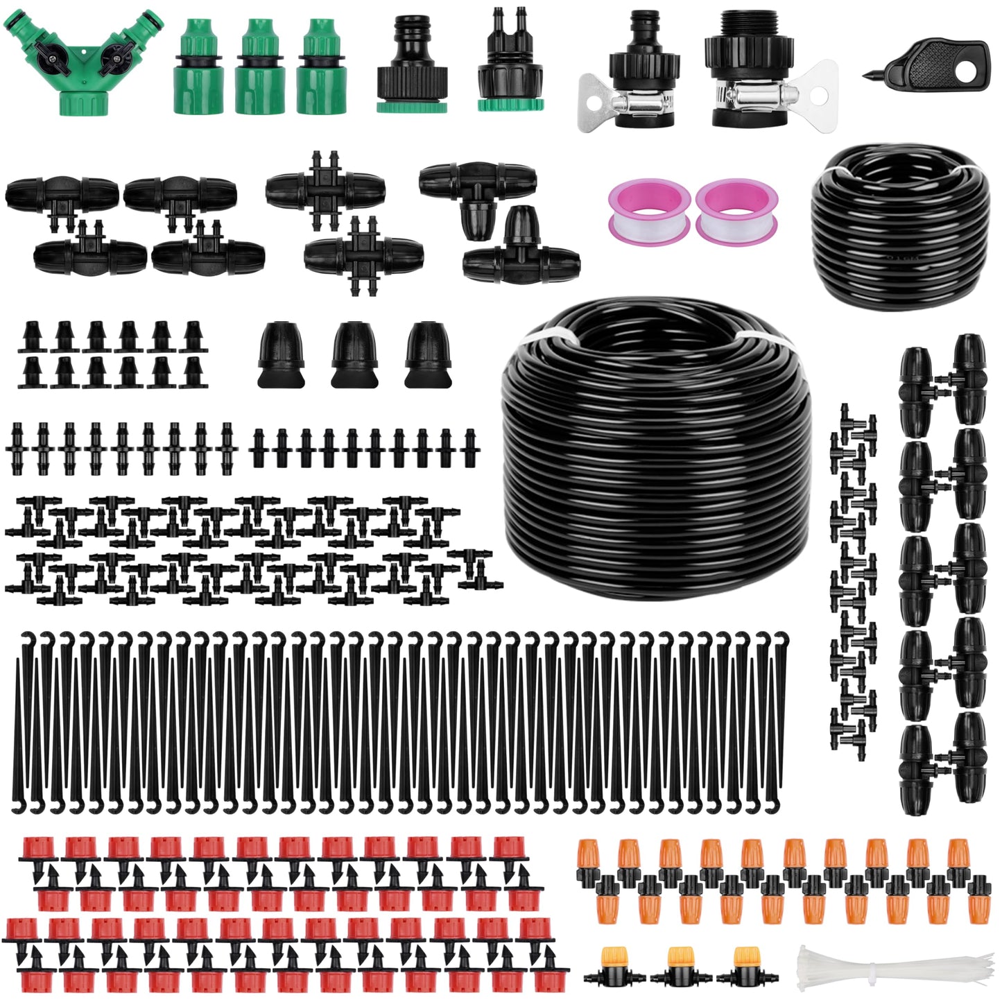 Belle Vous 340-Piece Garden Irrigation System Kit -180ft/50m Drip Irrigation Hose and Adjustable Nozzle Sprayers - Automatic Garden Watering/Misting System for Greenhouse Lawn Flowerbed & Patio Plant
