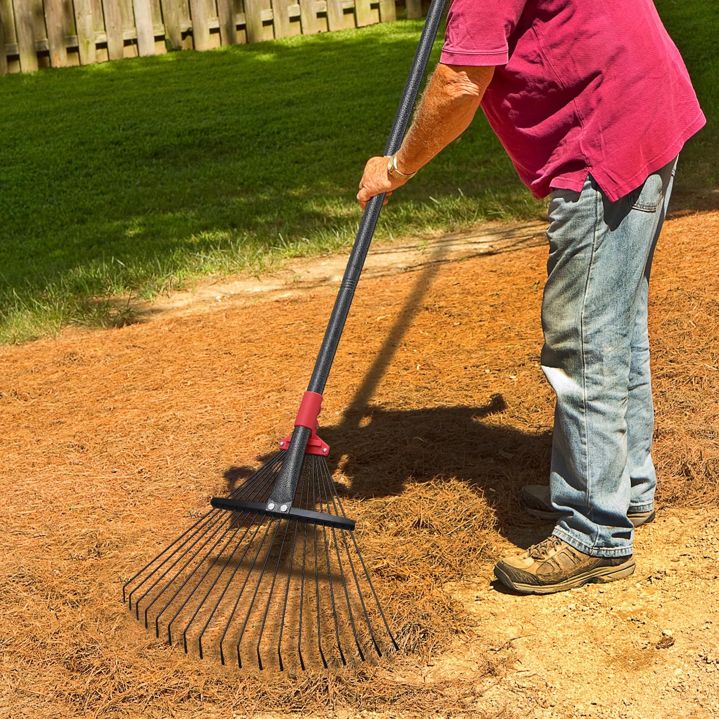 Garden Leaf Rakes for Lawns Heavy Duty, 23-41 cm Adjustable Rake Head, 82-192 cm Adjustable Long Handle, Metal Rake Tool for Gardening Camping Clear Collect Leaves Debris, 18 Anti-Rust Metal Tines