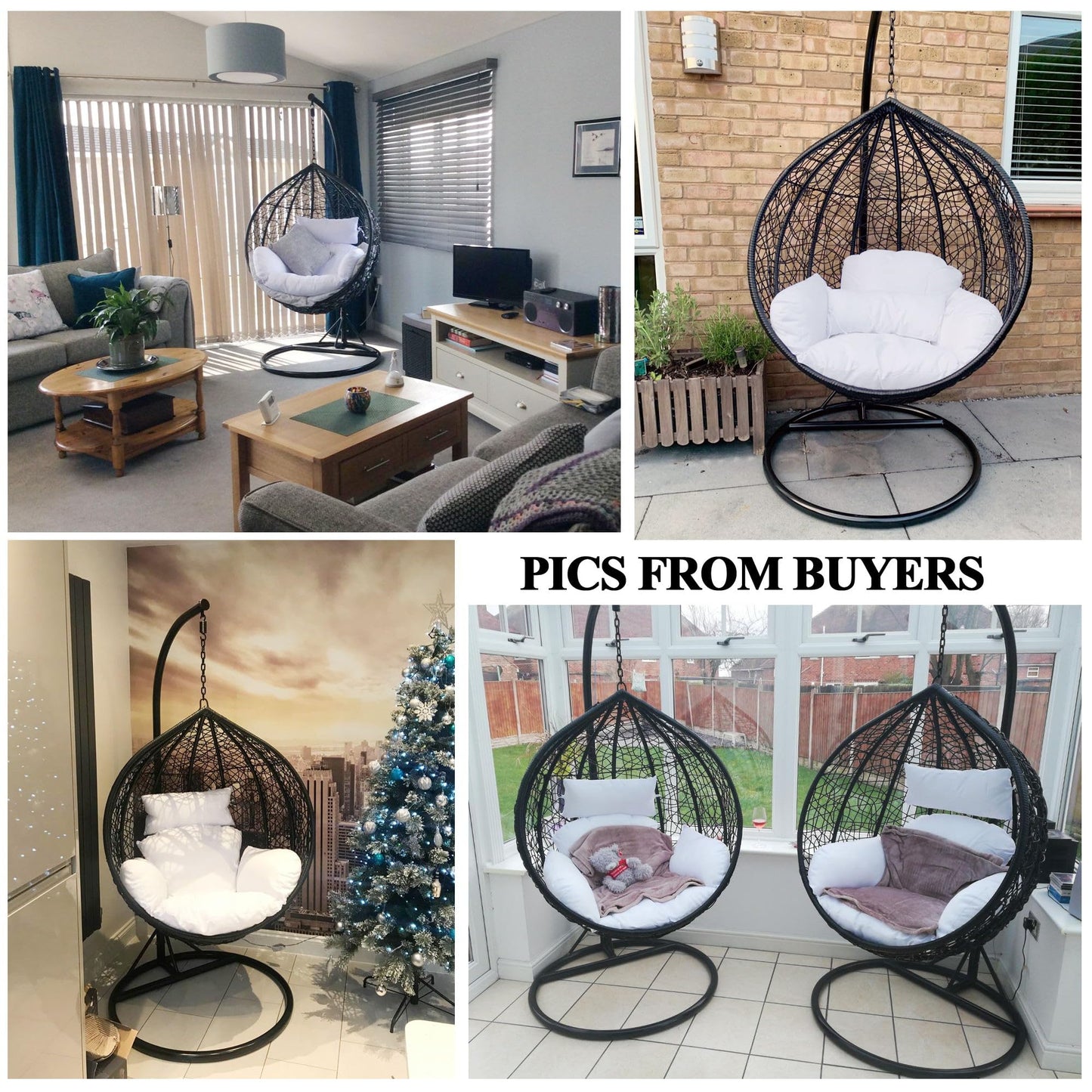 Yaheetech Rattan Swing Chair Garden Patio Hammock Chair Hanging Chair With Cushion Outdoor & Indoor Black