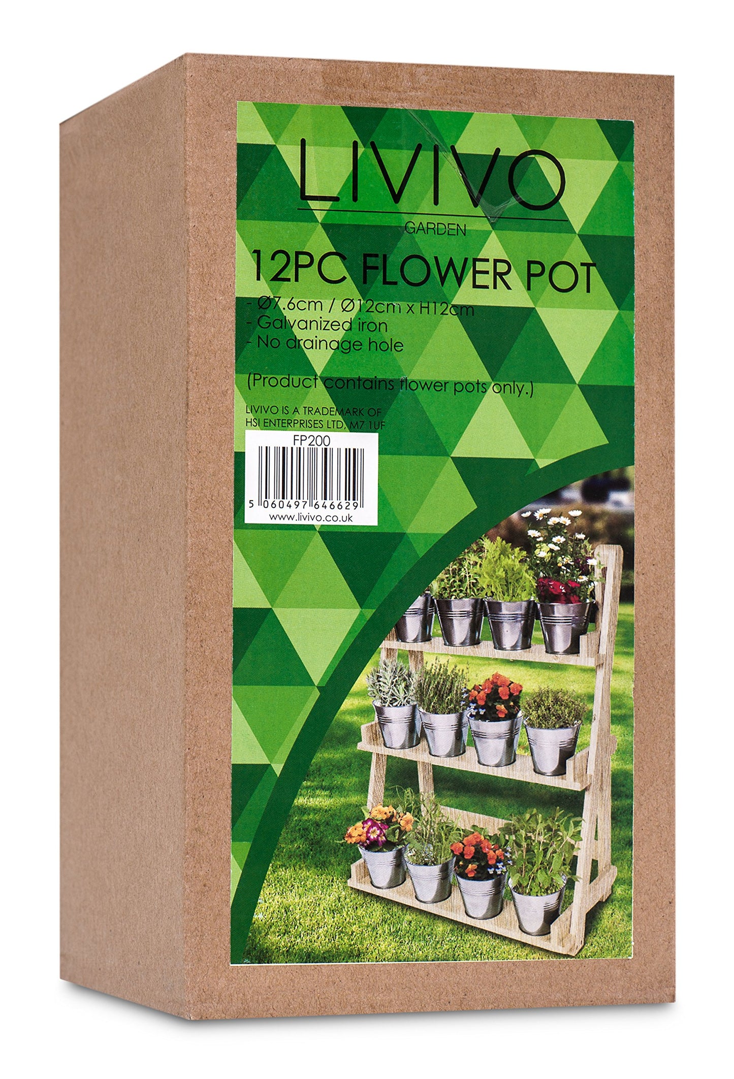 LIVIVO Pack of 12 Galvanised Iron Metal Flower Pots in Weather Resistant Metal for Indoor or Outdoor Use, Great for Plants, Herb Collection, Flowers and Shrubs