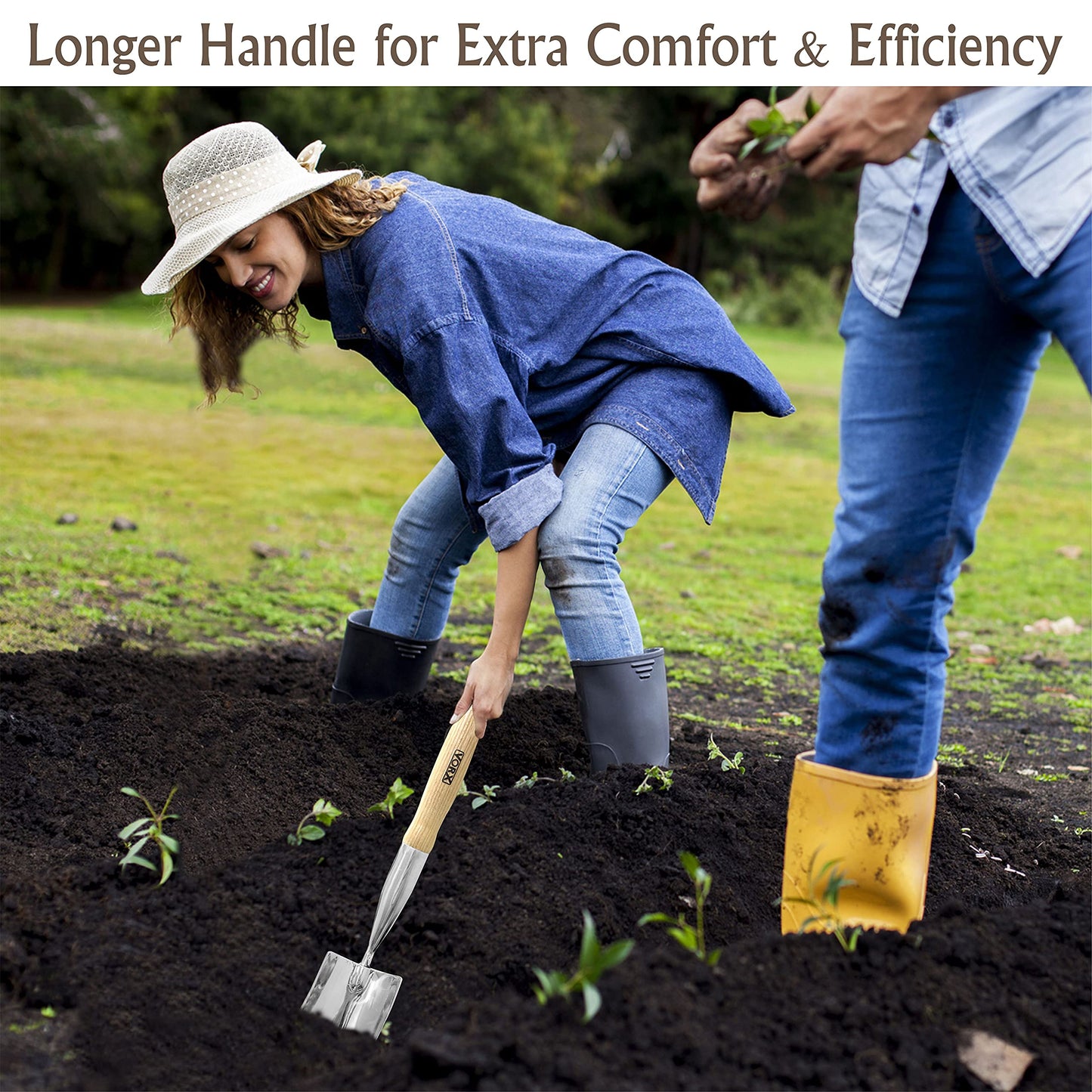 Garden Hand Fork Hand Trowel Stainless Steel Extra Long Wooden Handle Approx. 17inch Long Perfect for Digging, Planting by VORX 1% of Sale Value will be Donated to Children's Hospital Sheffield