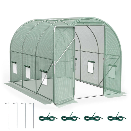 VonHaus Polytunnel Greenhouse – 3 x 2m Walk in Poly Tunnel Tent – 6m² Heavy Duty Weatherproof Green House for Garden and Outdoor with Roll-up Mesh Windows, Galvanised Steel Frame and Hinged Door