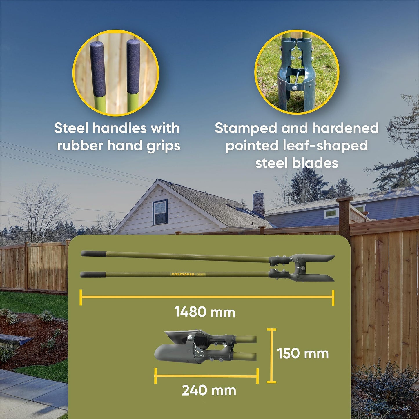 Postsaver Post Hole Digger | Heavy-Duty Fencing Spade for Professional or DIY Use | Fence Post Shovel Steel Handles | Digs Up to 6-Inch Holes | Fencing Spade (Post Hole Digger)