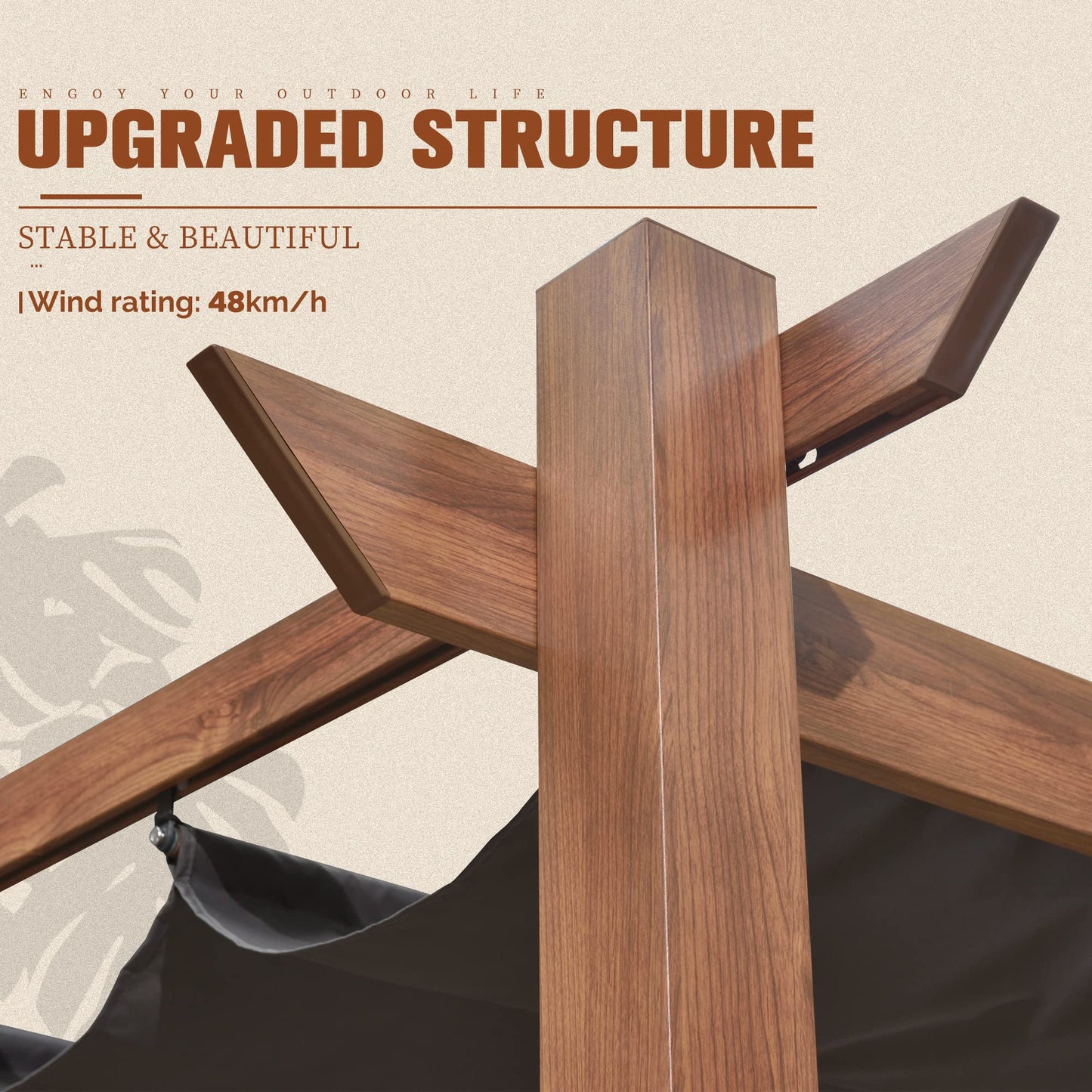 PURPLE LEAF 3 X 3 M Metal Pergola With Retractable Roof, Large Garden Pergola With Teak-Finish Powder-Coated Aluminum Fram for BBQ, Balcony, Outdoor and Patio, Grey