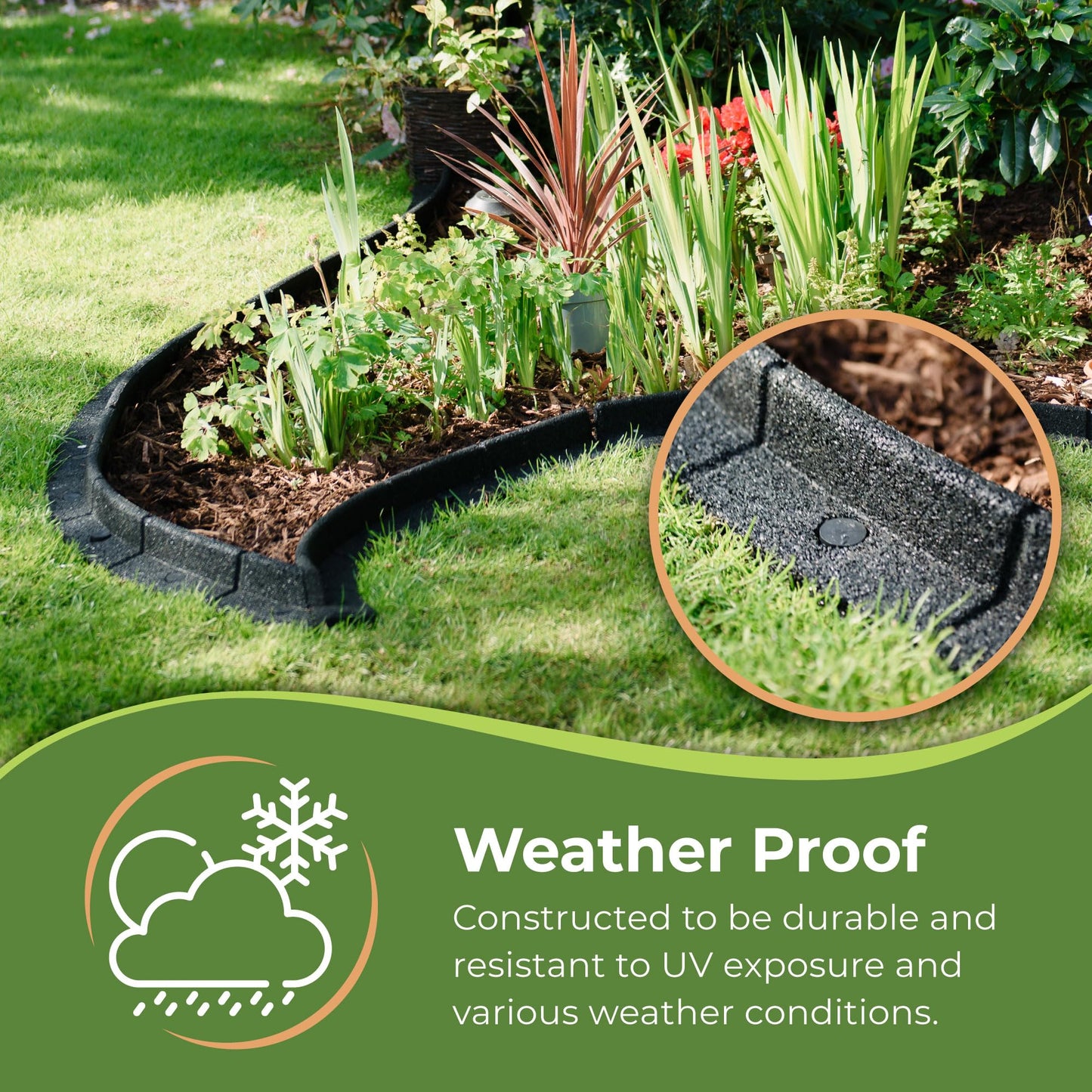 FlexiBorder - Lawn Edging - Flexible Garden Edging Border for Grass Lawns - Pathways - Raised Borders - Artificial Grass - Grey - 6 x 1m Lengths