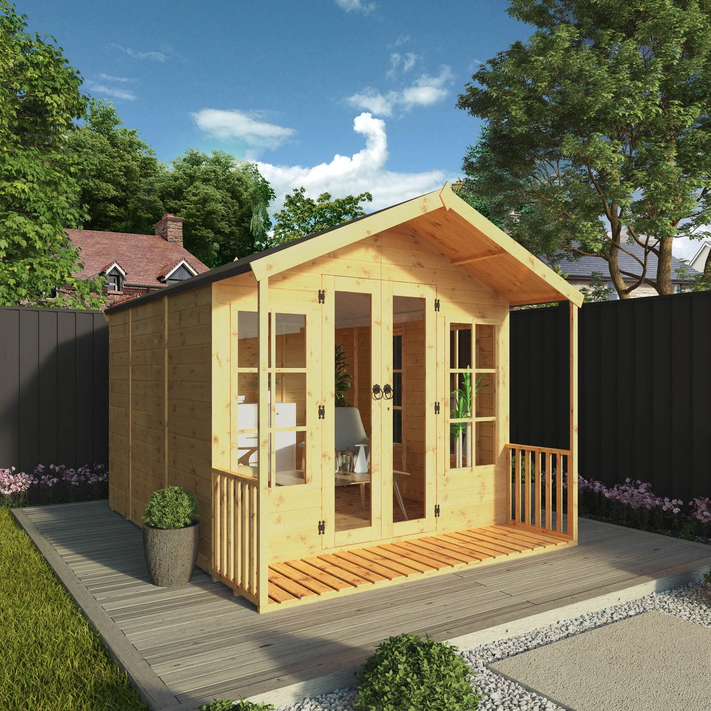 WALTONS | 10 x 8 Wessex Wooden Summerhouse | Apex Roof | Shiplap Tongue and Groove | Garden Room Sun House | 10 Year Anti Rot Guarantee | 10 x 8 10ft 8ft