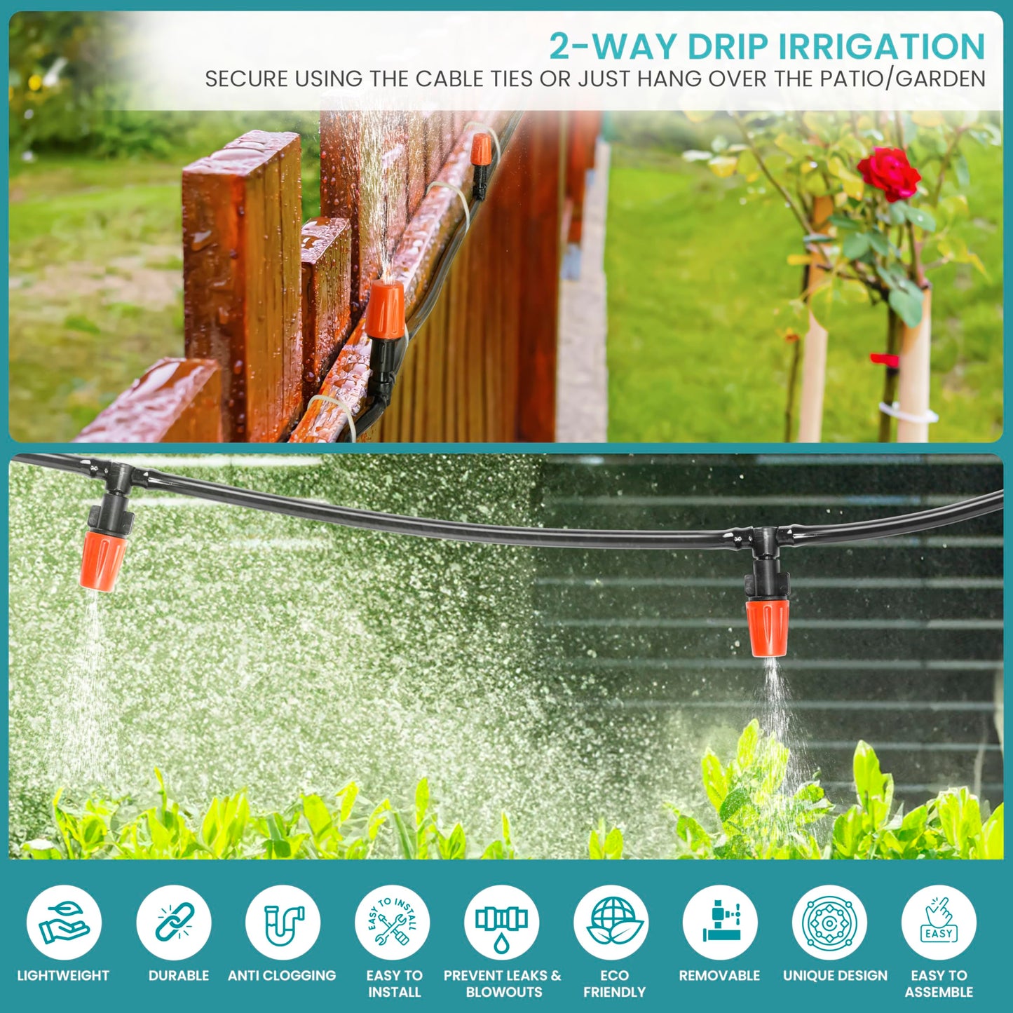 BELLE VOUS Automatic Drip Irrigation Kit - Garden, Greenhouse, Patio & Lawn Watering System - 10M/33FT Distribution Tubing/Hose, 10 Emitter Nozzles & Connectors