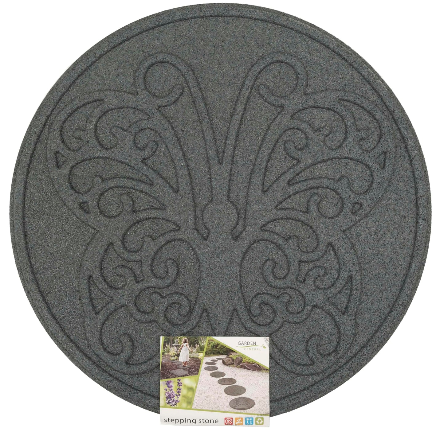 Nicoman 4-Pack 18" Round Butterfly Garden Stepping Stone Recycled Rubber Steps Hard Wearing Heavy Duty Outdoor Pathway Tiles - (Grey, Dia.46cm, Set of 4)