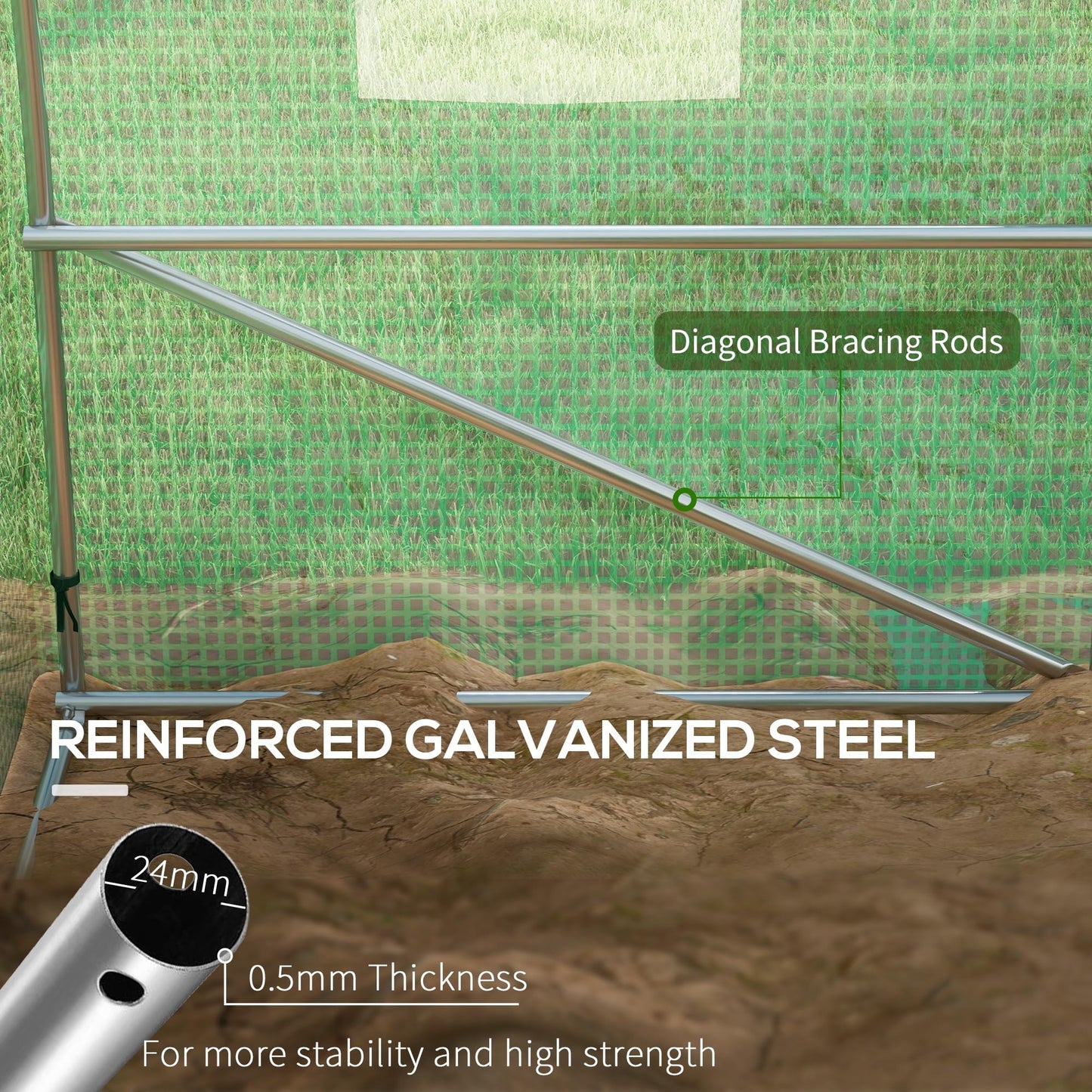 Outsunny 4 x 3(m) Polytunnel Greenhouse with Sprinkler Irrigation System, Walk-in Green House for Garden with Wide Roll-up Door, 8 Mesh Windows, Galvanised Steel Frame, Green