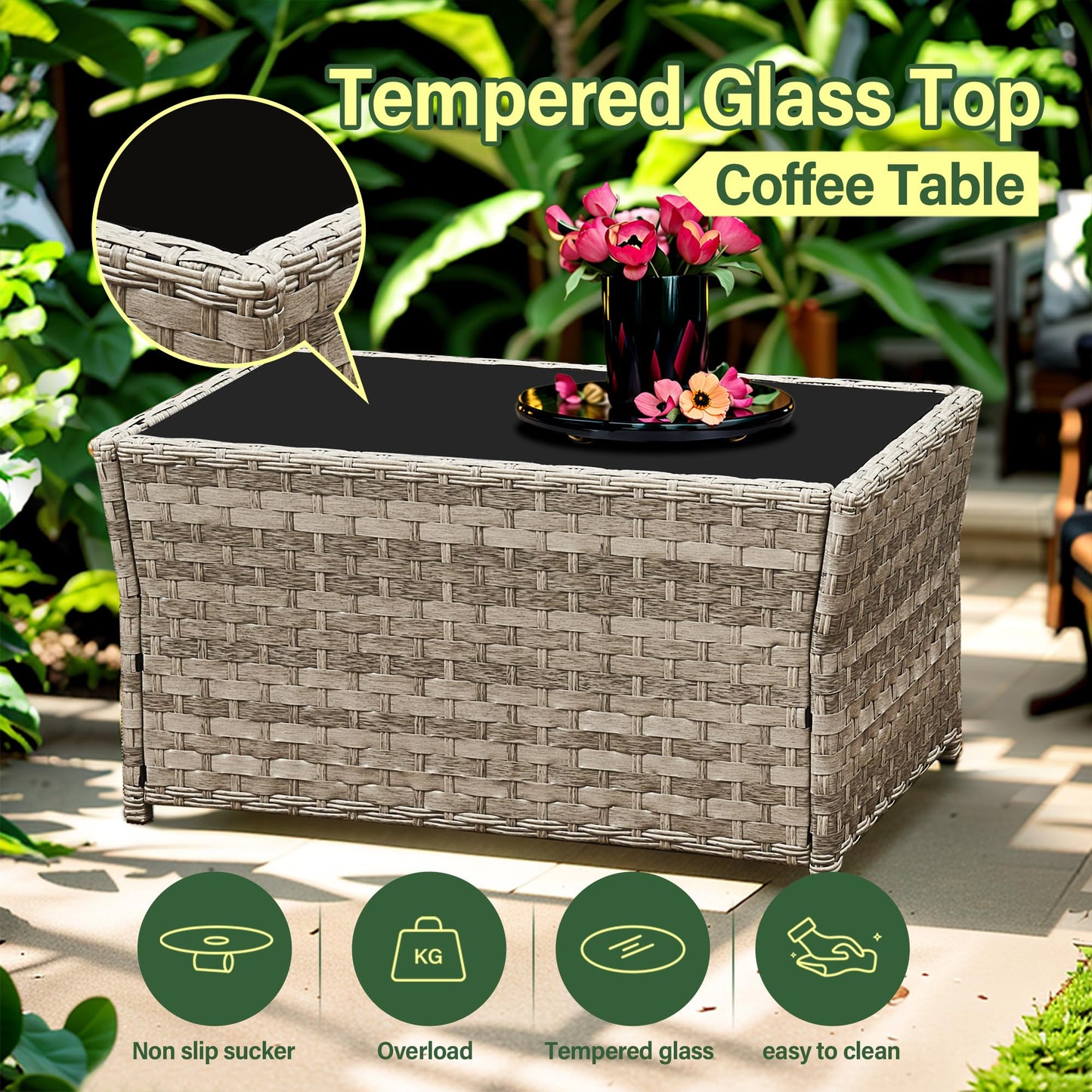 Aweather Rattan Garden Furniture Set Patio Conservatory Balcony Indoor Outdoor 4 Seater Piece Glass Top Coffee Table Modular Sofa Loveseat with Cushions
