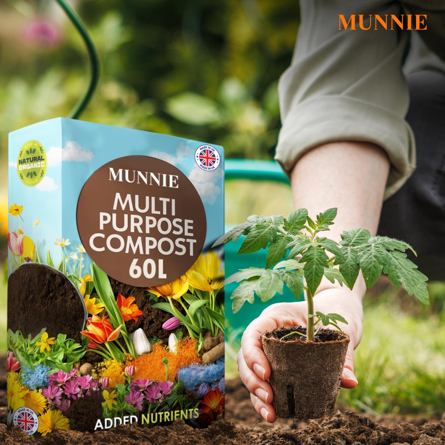 Munnie 60L Multi-Purpose Compost Soil Bag – Eco-friendly Soil Seed Compost, Nutrient Rich Mix for Potting, Growing Garden, Outdoor, Indoor, Houseplant Seed Plants