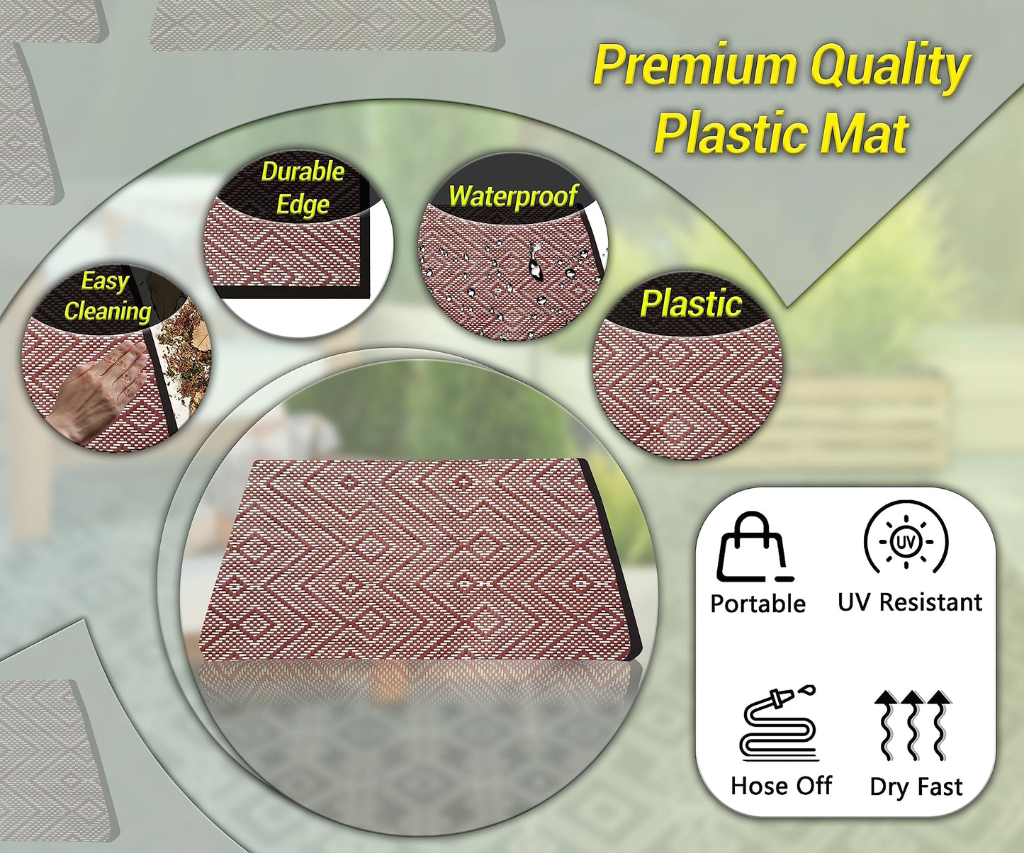 ARSUK Outdoor Rug Waterproof, 180x120cm, Picnic Blanket Lightweight Foldable Plastic Reversible Mat for Beach Camping Garden RV Patio Decking Balcony