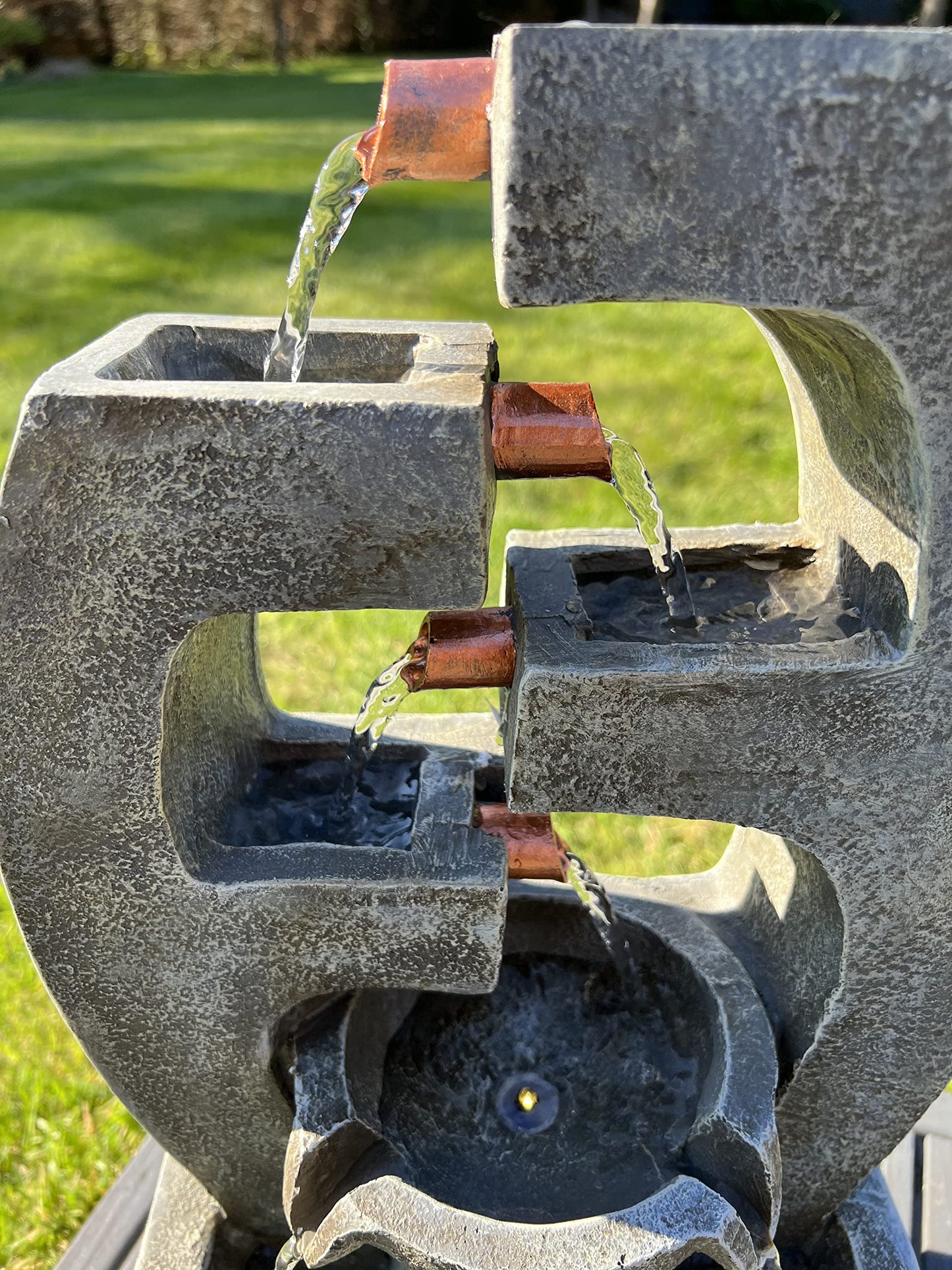 allpondsolutions Outdoor Self Contained 5 Tier Water Feature with LED Lights - Solar Powered 27.5x18x48cm