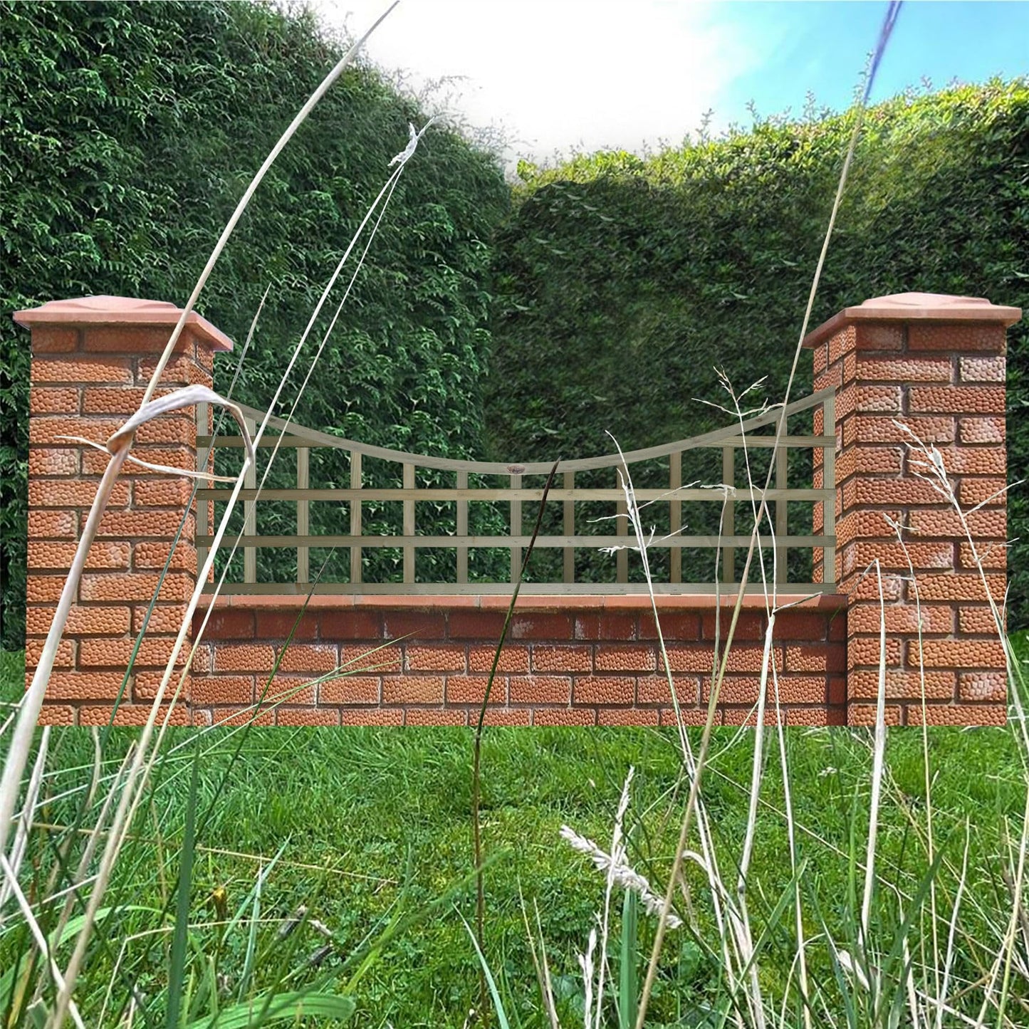 Premier Garden Standard Trellis Panels 120mm Squares Concave Design Width: 6ft (183cm) x Height @ Shoulder: 2ft (60cm) -20cm Concave Fence Panel Topper Wave affect with Arch Trellis Panels