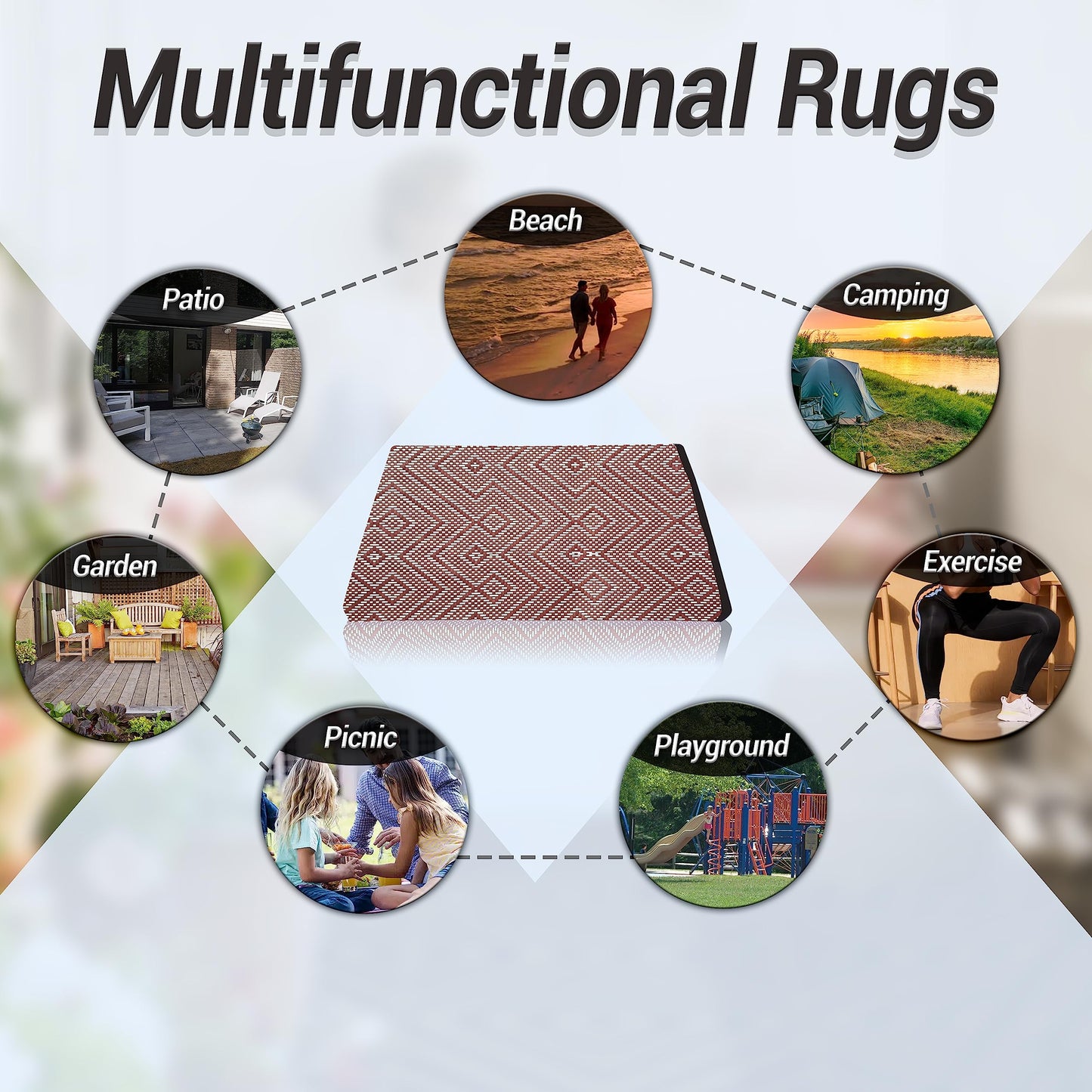 ARSUK Outdoor Rug Waterproof, 180x120cm, Picnic Blanket Lightweight Foldable Plastic Reversible Mat for Beach Camping Garden RV Patio Decking Balcony