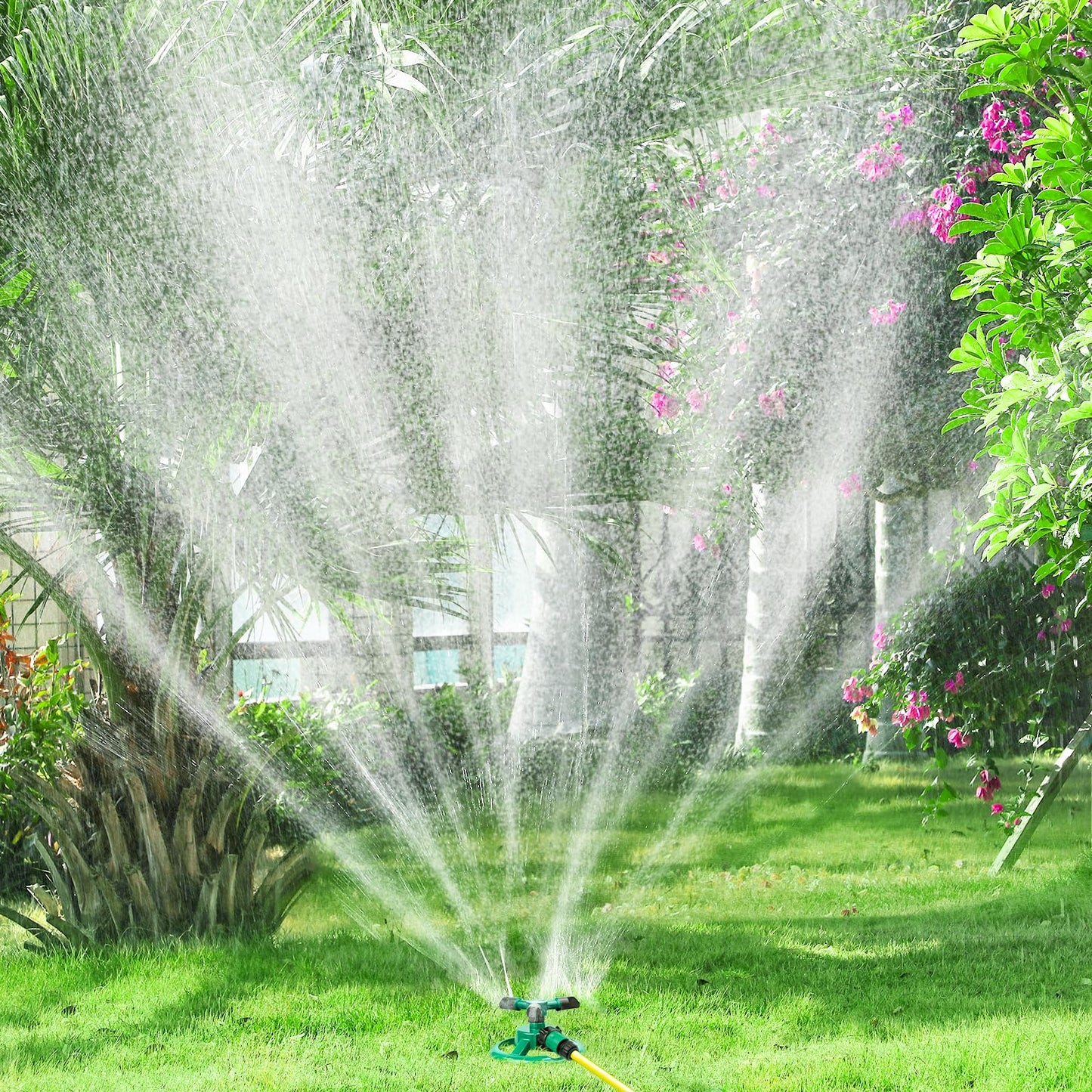 HTLY SPR Garden Sprinkler, Automatic Lawn Sprinkler 360 Degree Rotating 3 Arms Adjustable Water Sprinkler System Large Coverage for Garden Plants Lawn Watering Lawn Irrigation
